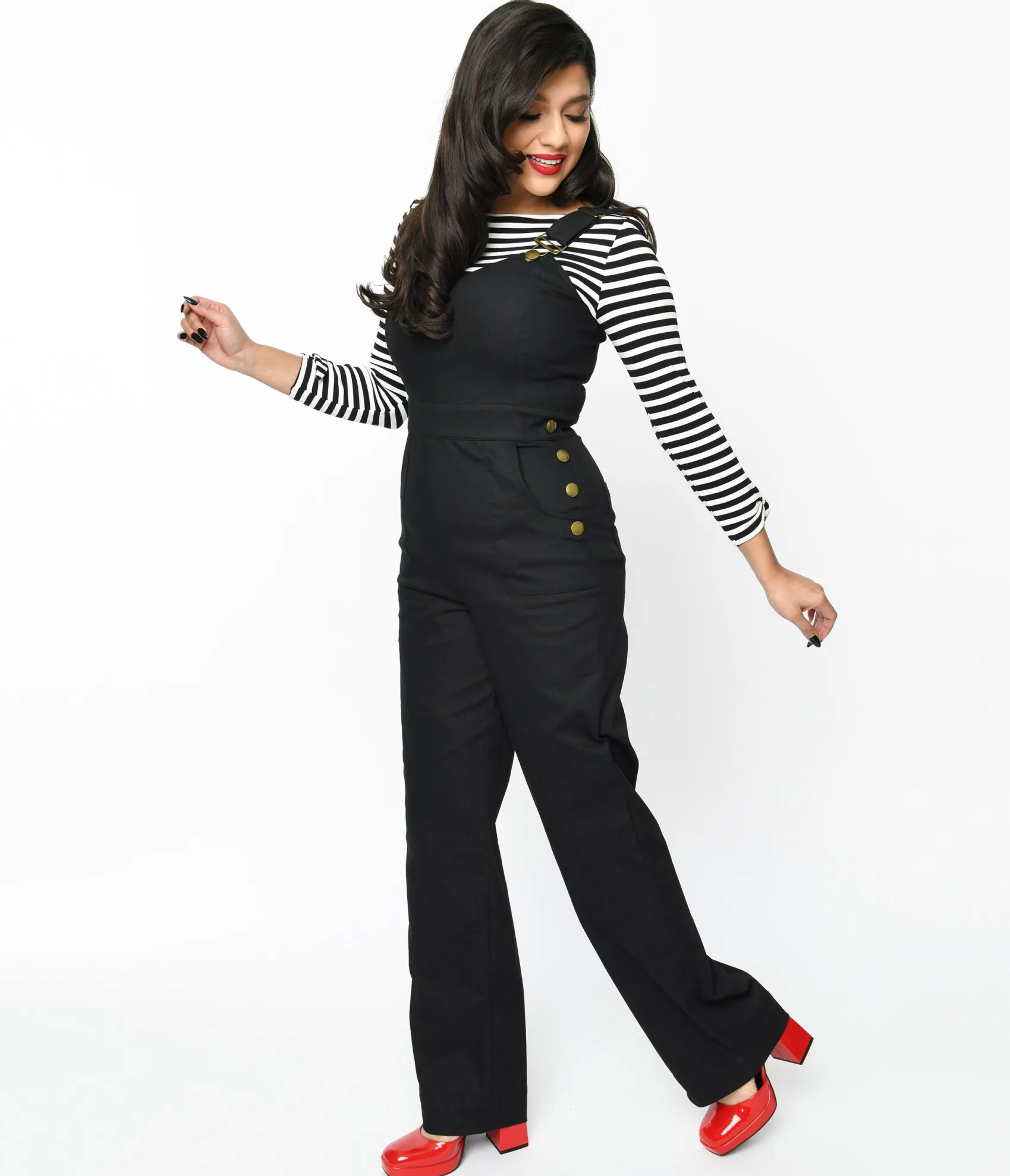 Unique Vintage 1950s Black Wide Leg Overalls Cheap