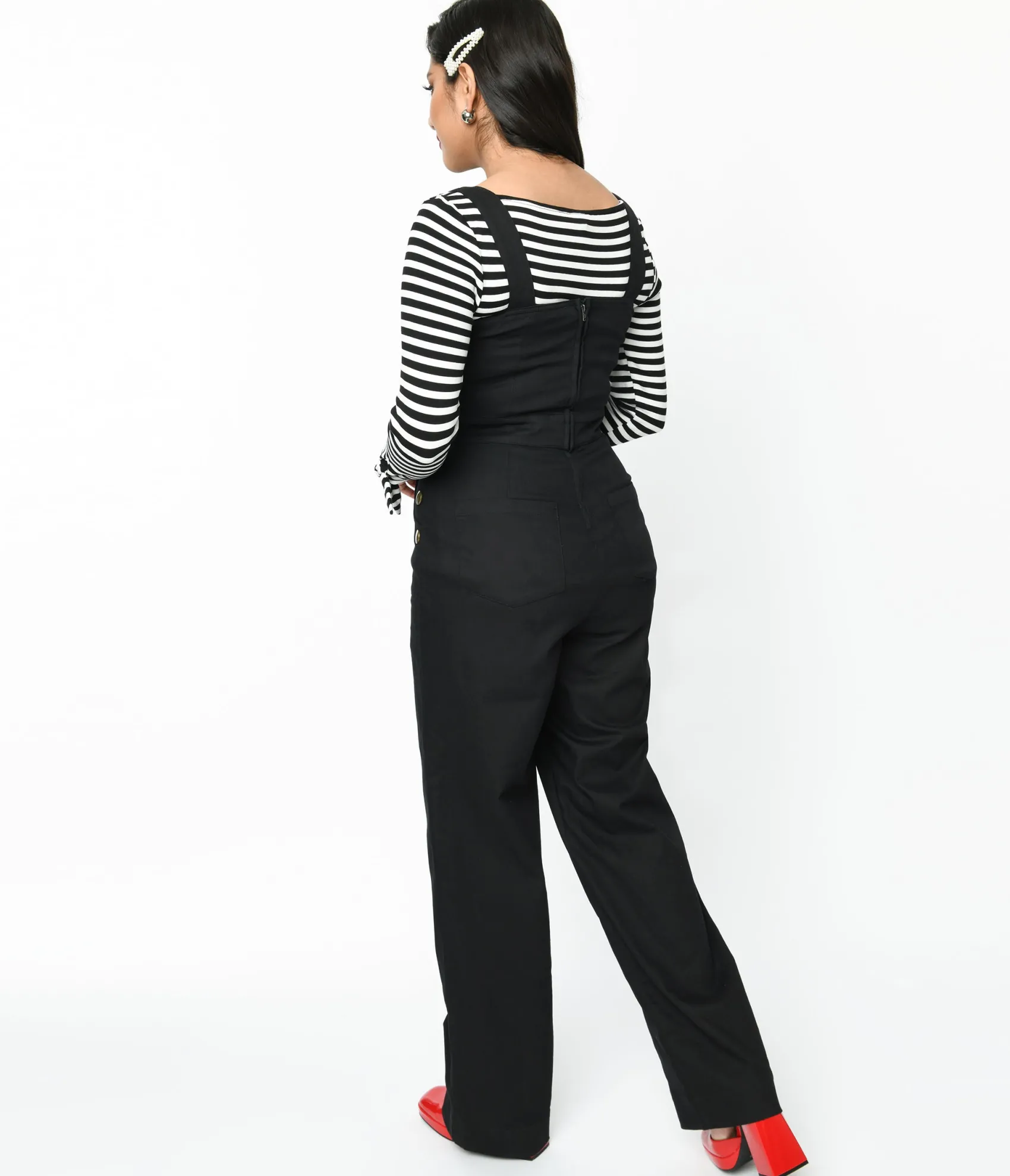 Unique Vintage 1950s Black Wide Leg Overalls Cheap