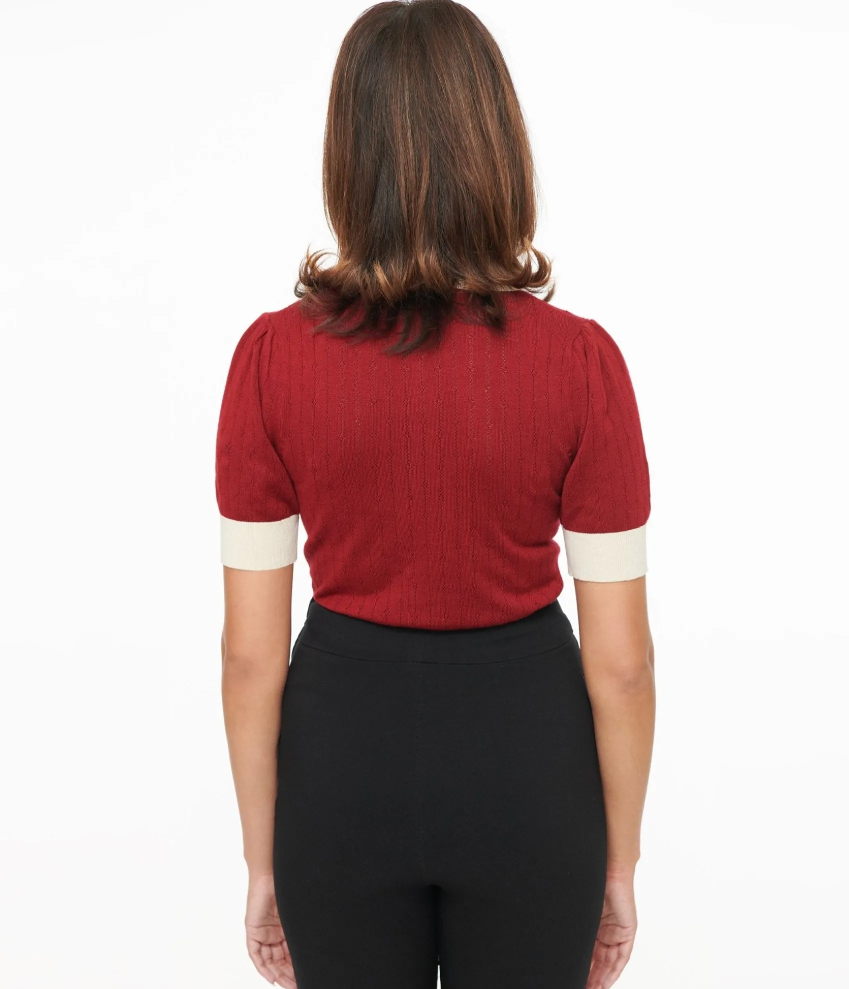 Unique Vintage 1950s Burgundy & Rhinestone Buttons Prim & Pretty Sweater Best