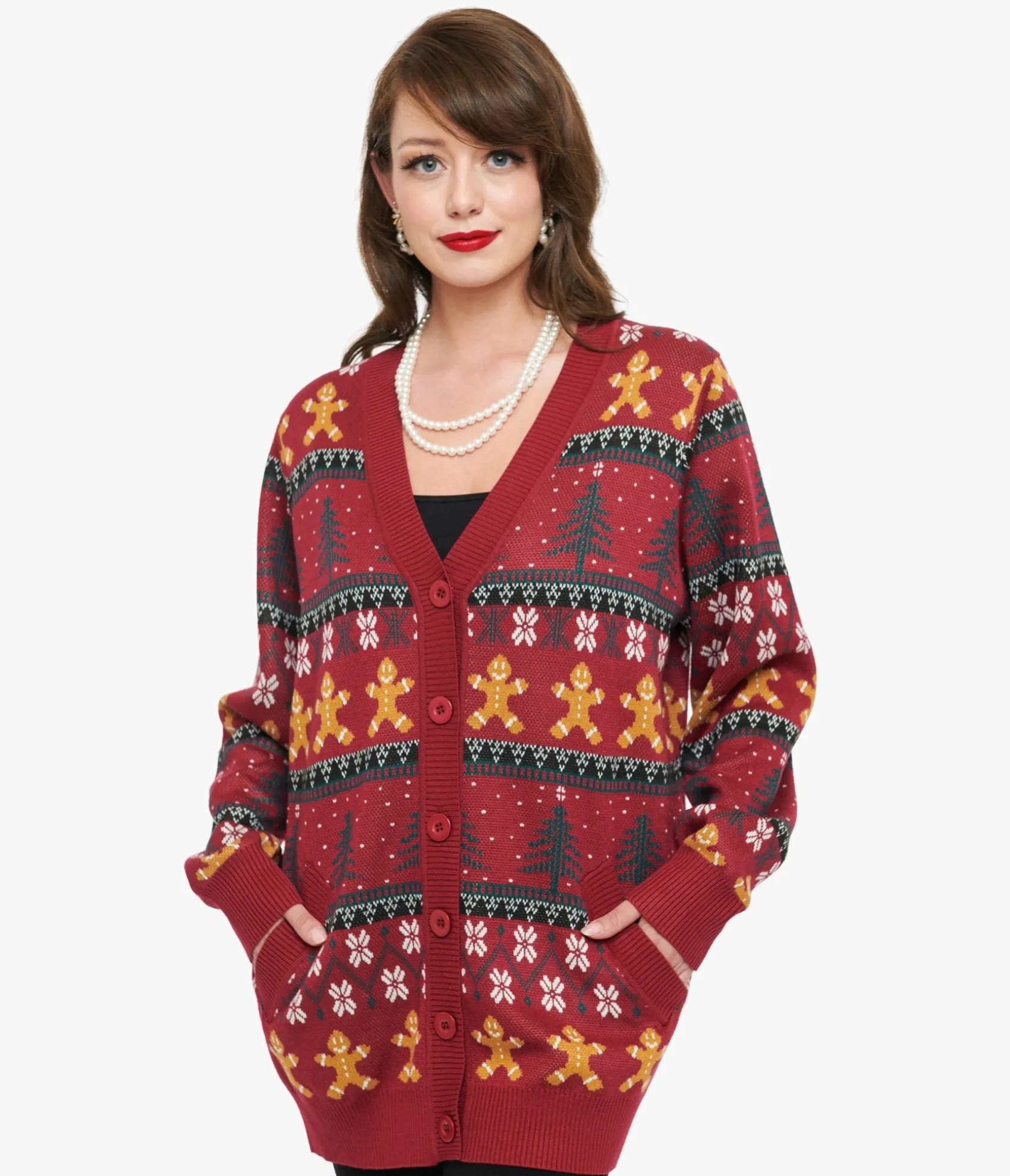 Unique Vintage 1960s Burgundy Gingerbread Fair Isle Cardigan New