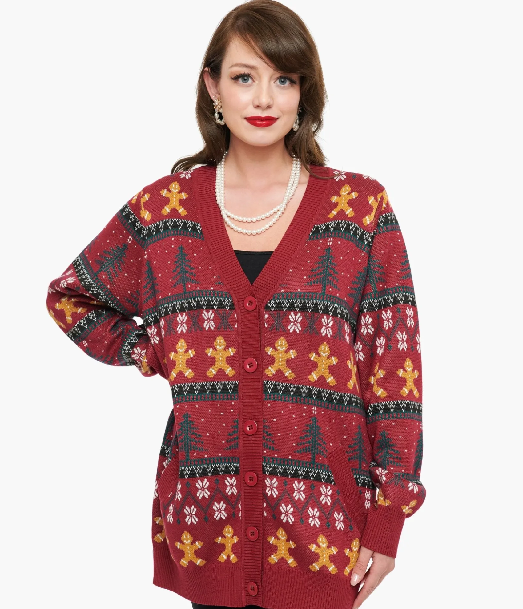 Unique Vintage 1960s Burgundy Gingerbread Fair Isle Cardigan New