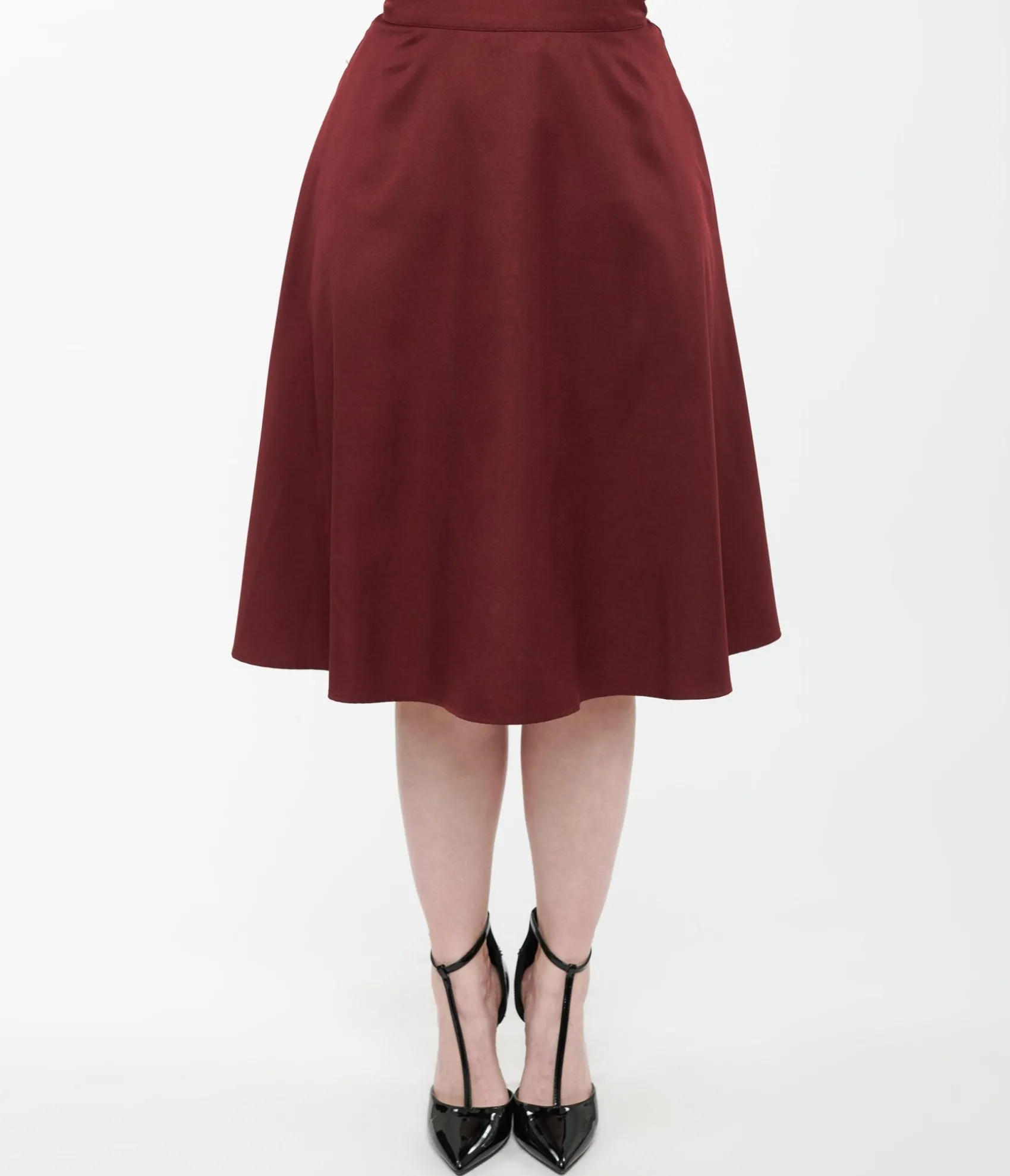 Unique Vintage 1950s Burgundy High Waist Vivien Swing Skirt Fashion
