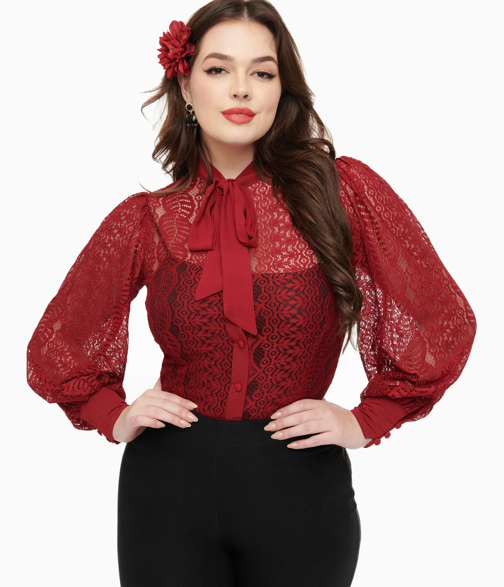 Unique Vintage 1940s Burgundy Lace Gwen Blouse Shop