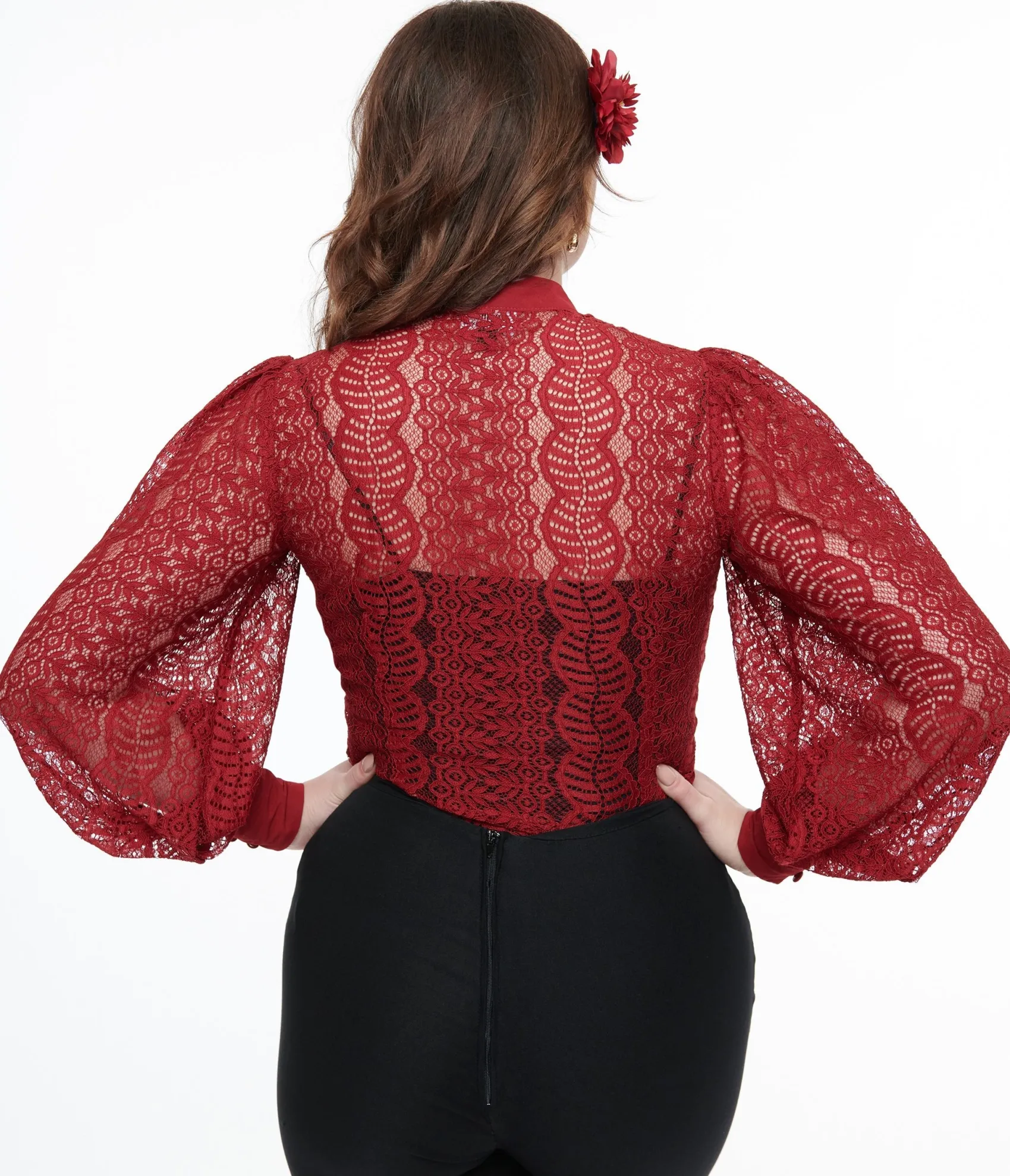 Unique Vintage 1940s Burgundy Lace Gwen Blouse Shop