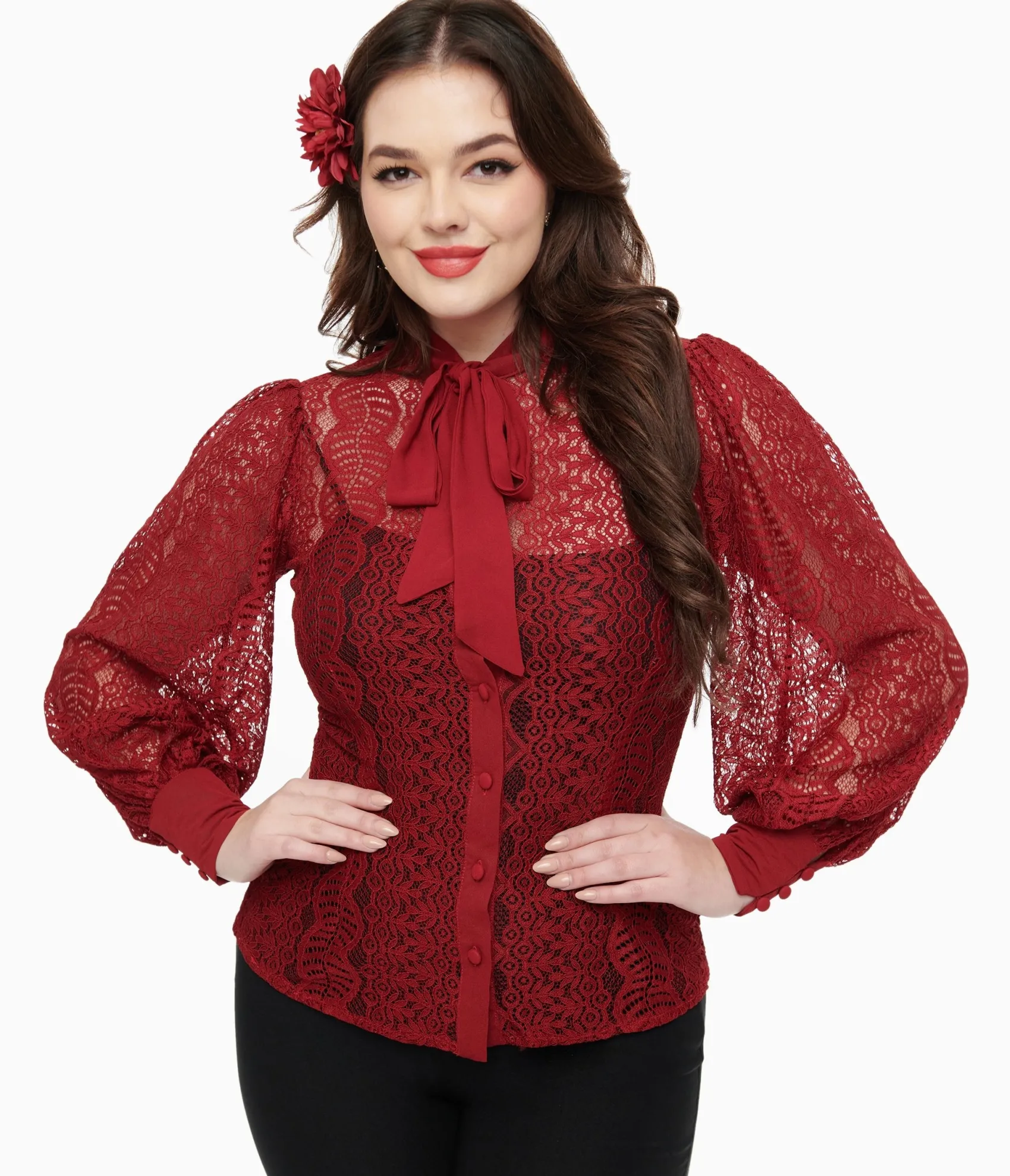 Unique Vintage 1940s Burgundy Lace Gwen Blouse Shop