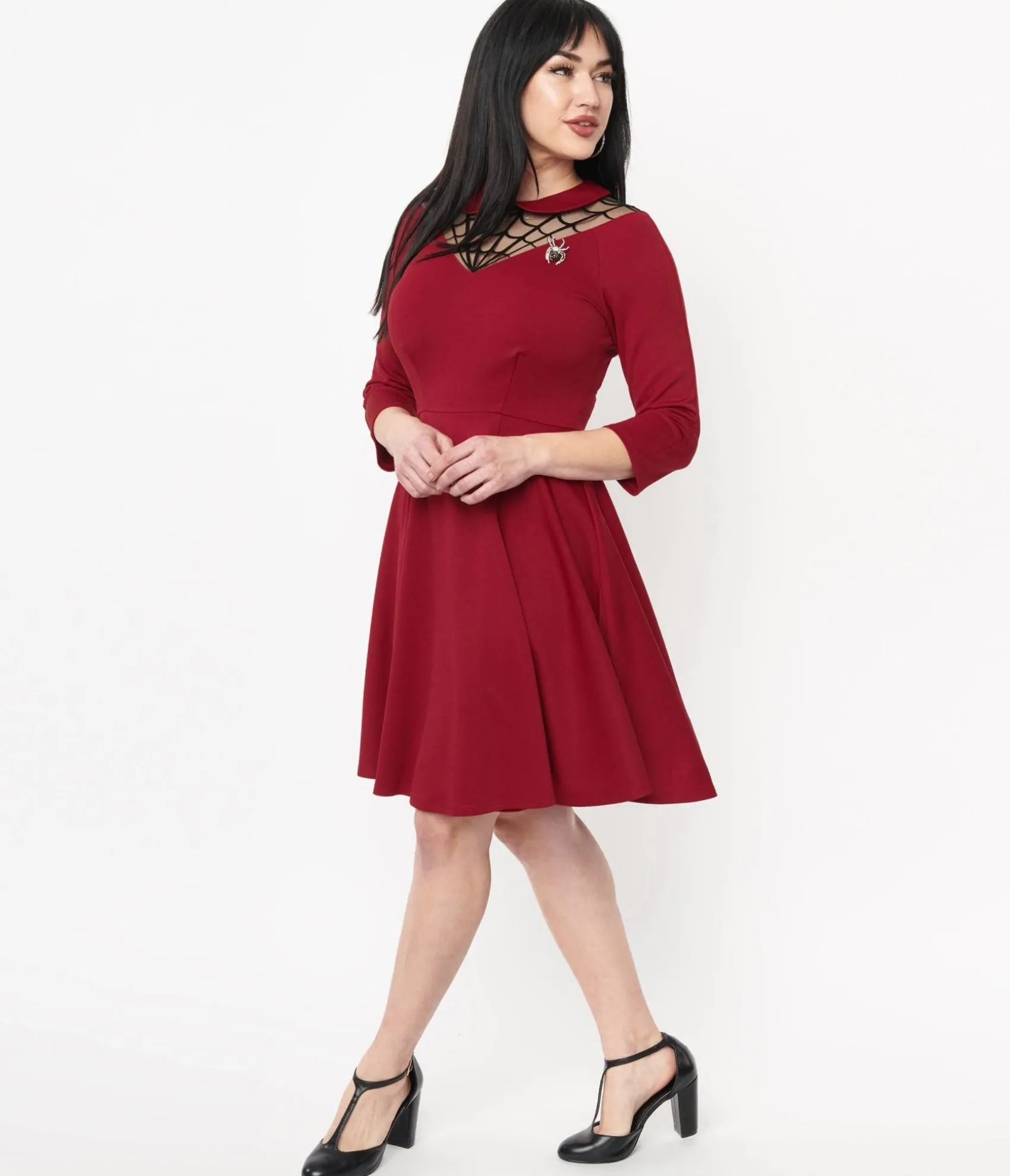 Unique Vintage 1950s Burgundy Spiderweb Endora Fit & Flare Dress Store
