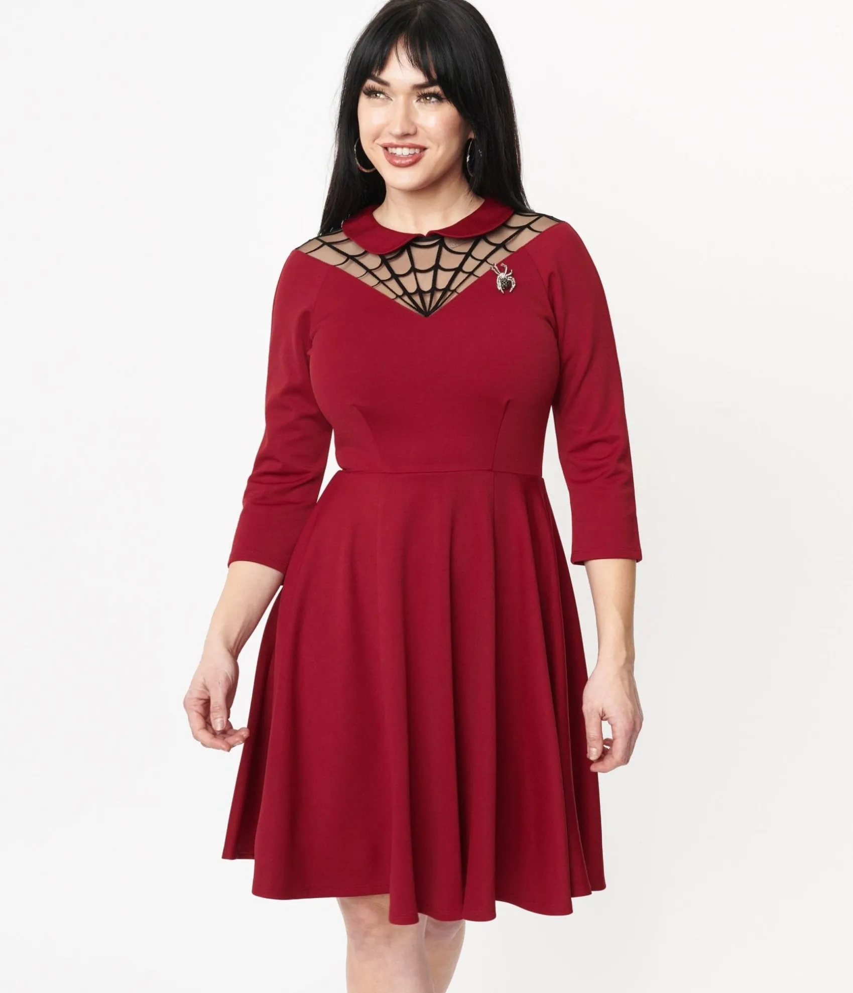 Unique Vintage 1950s Burgundy Spiderweb Endora Fit & Flare Dress Store