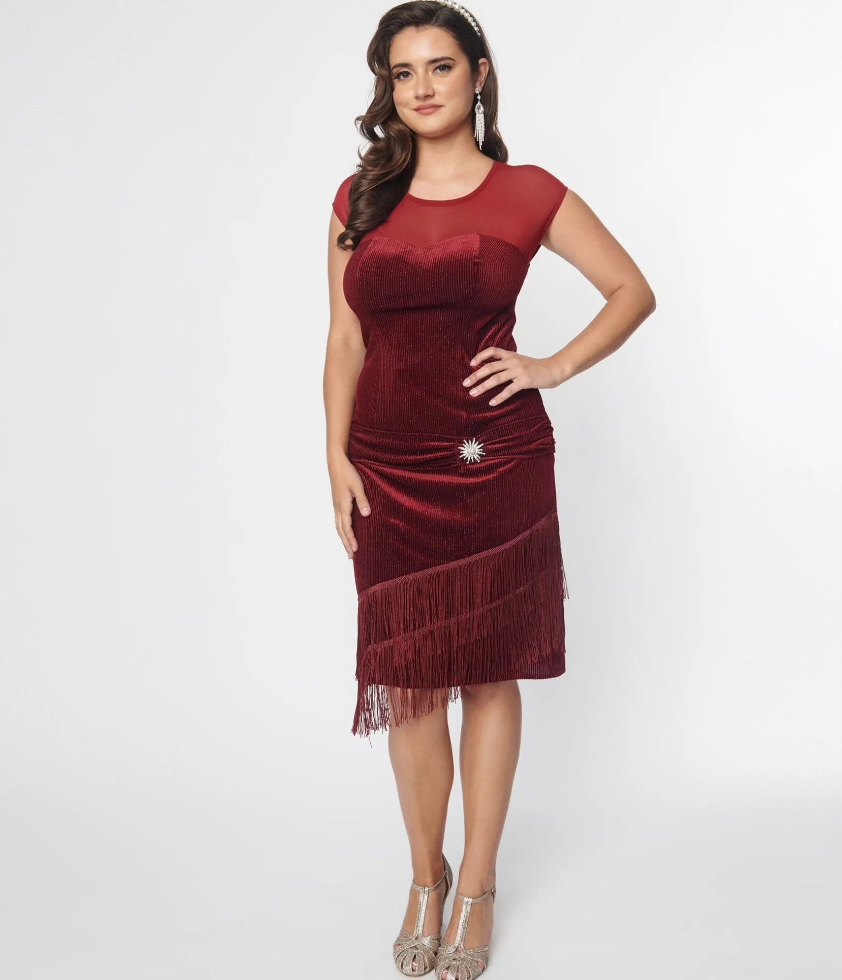 Unique Vintage 1920s Burgundy Velvet Fringe Flapper Dress Cheap