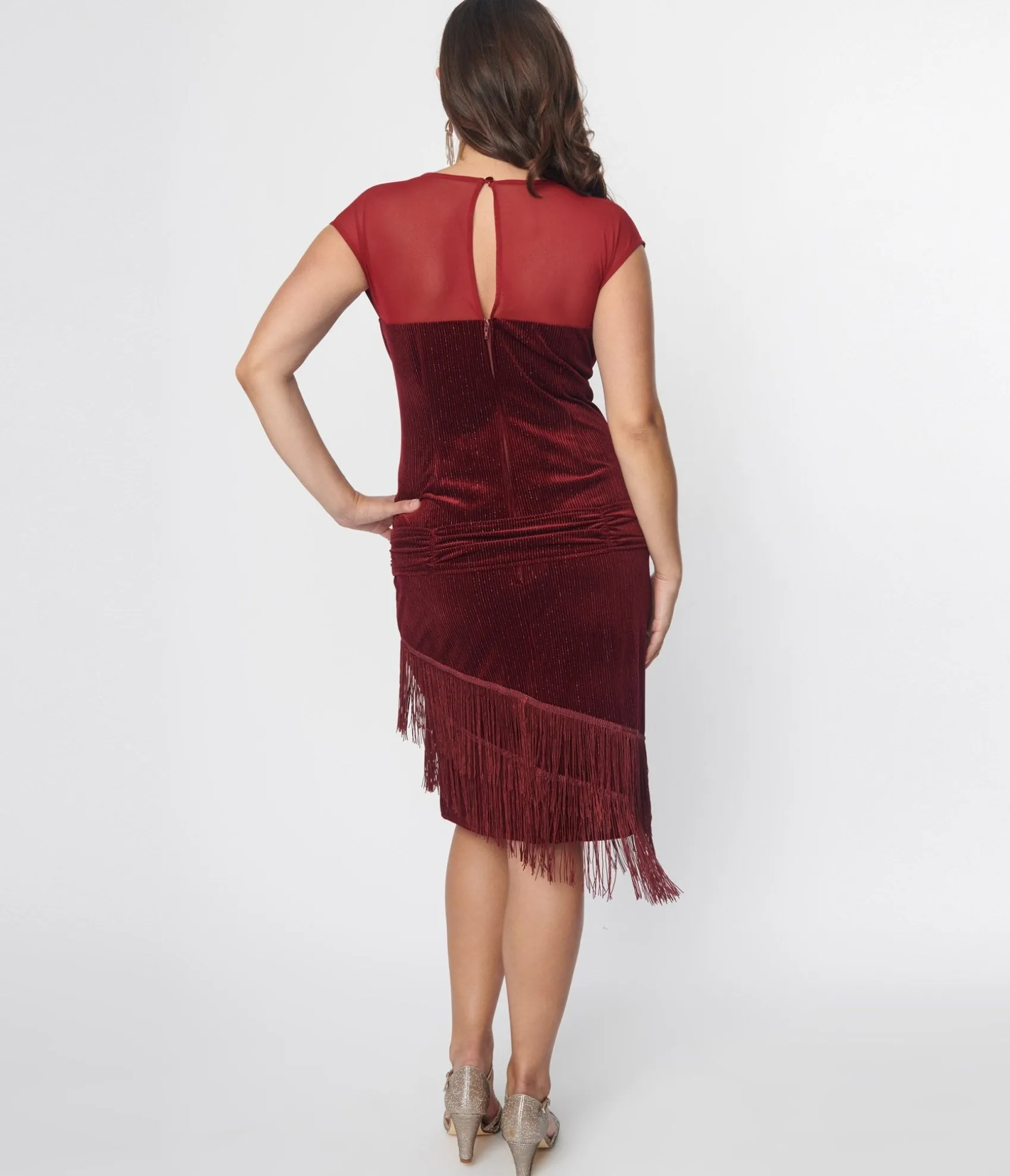 Unique Vintage 1920s Burgundy Velvet Fringe Flapper Dress Cheap
