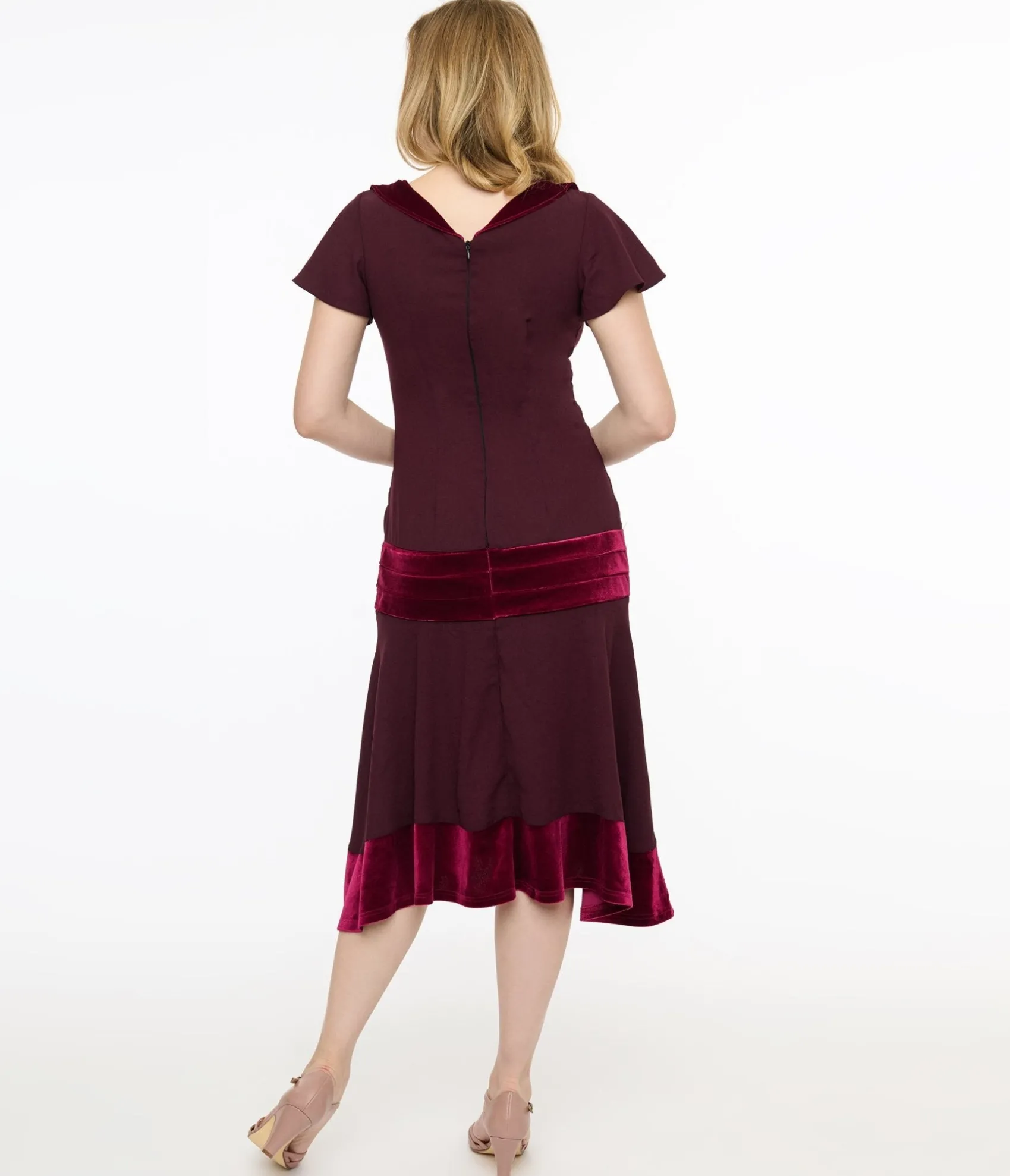 Unique Vintage 1920s Burgundy Wilshire Flapper Day Dress Clearance