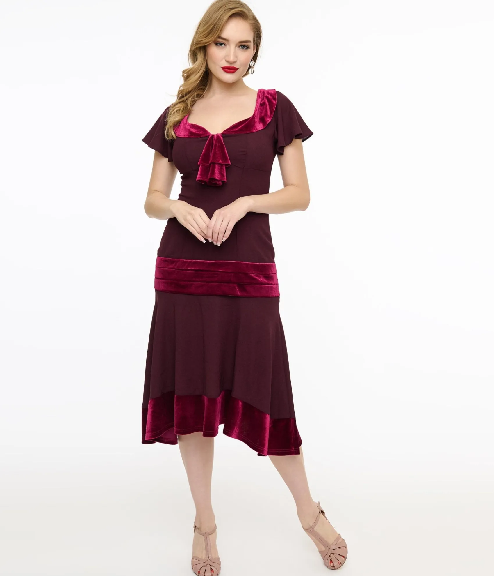 Unique Vintage 1920s Burgundy Wilshire Flapper Day Dress Clearance