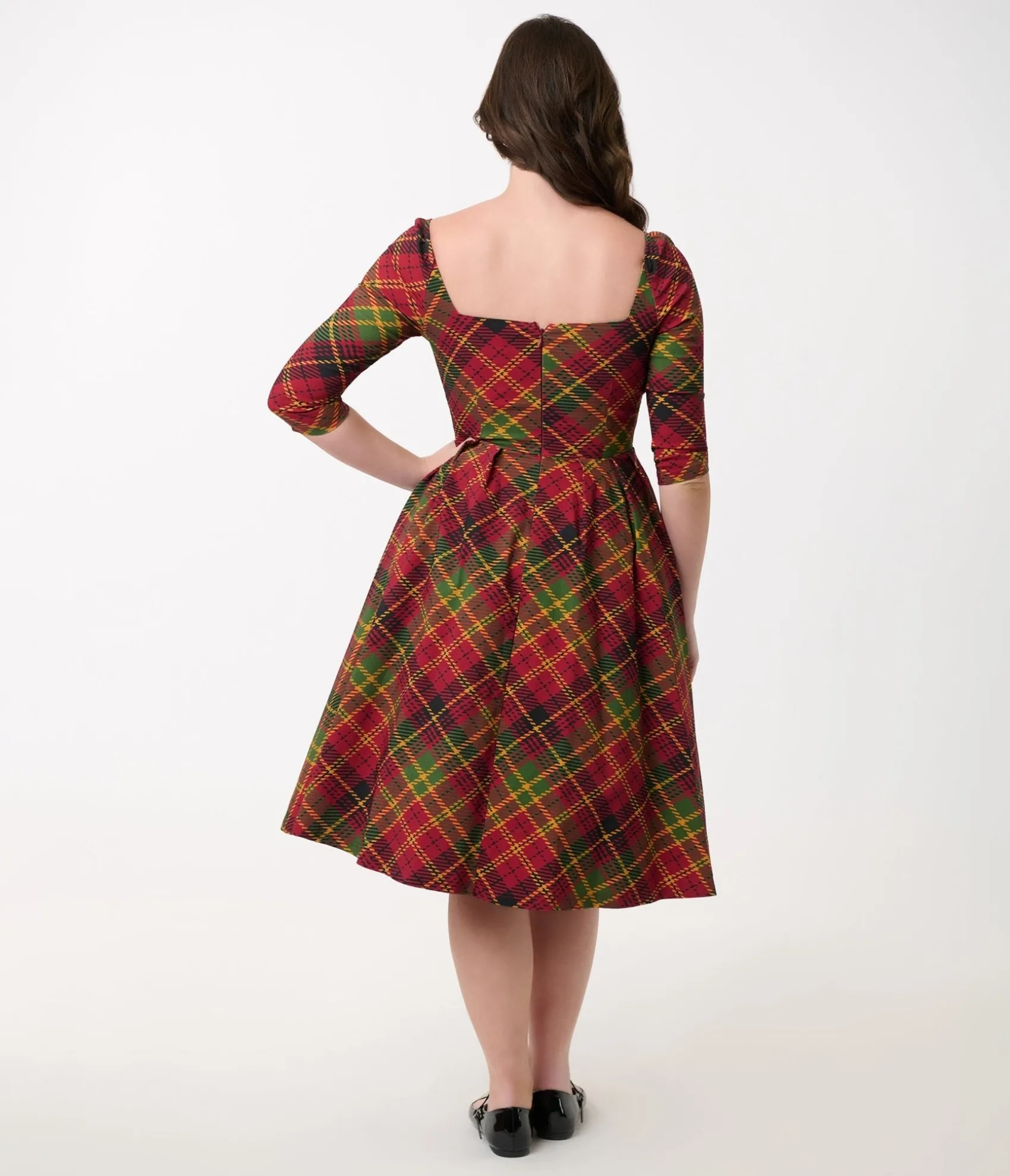 Unique Vintage 1950s Burnt Orange & Green Plaid Lamar Swing Dress Best Sale