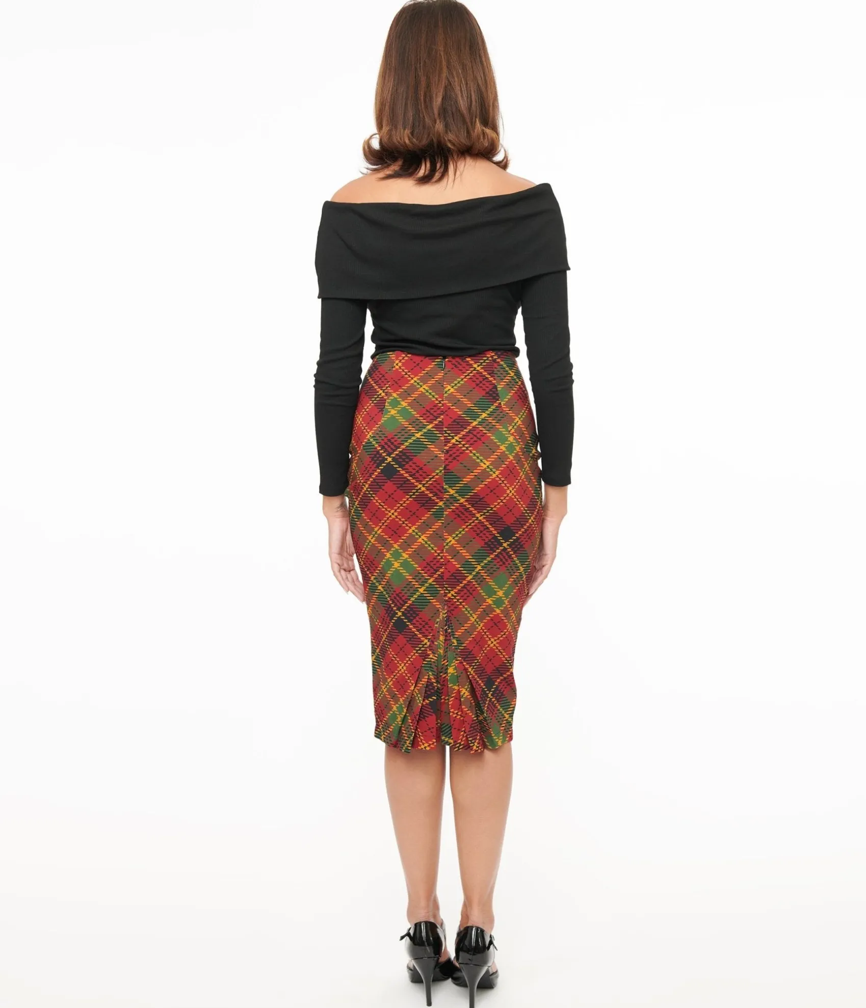 Unique Vintage 1950s Burnt Orange & Green Plaid Tracy Pencil Skirt Best
