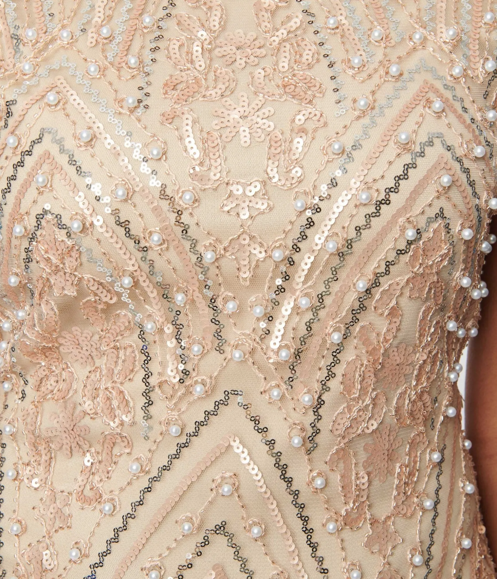 Unique Vintage 1920s Champagne Sequin & Pearl Sleeveless Flapper Dress Discount