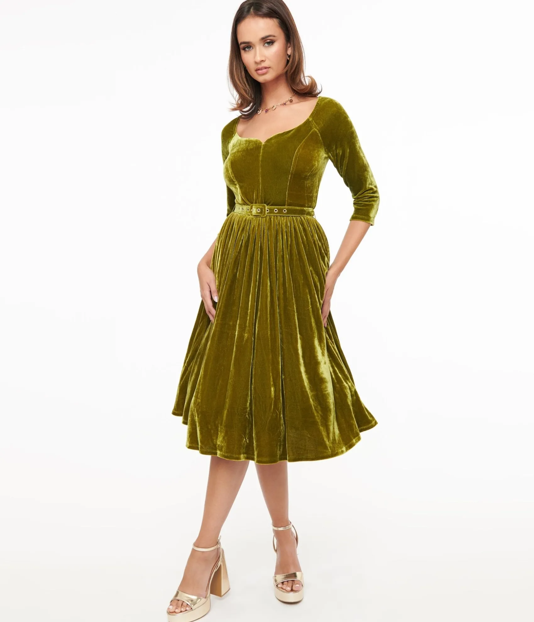 Unique Vintage 1950s Chartreuse Velvet Sweetheart Swing Dress Online