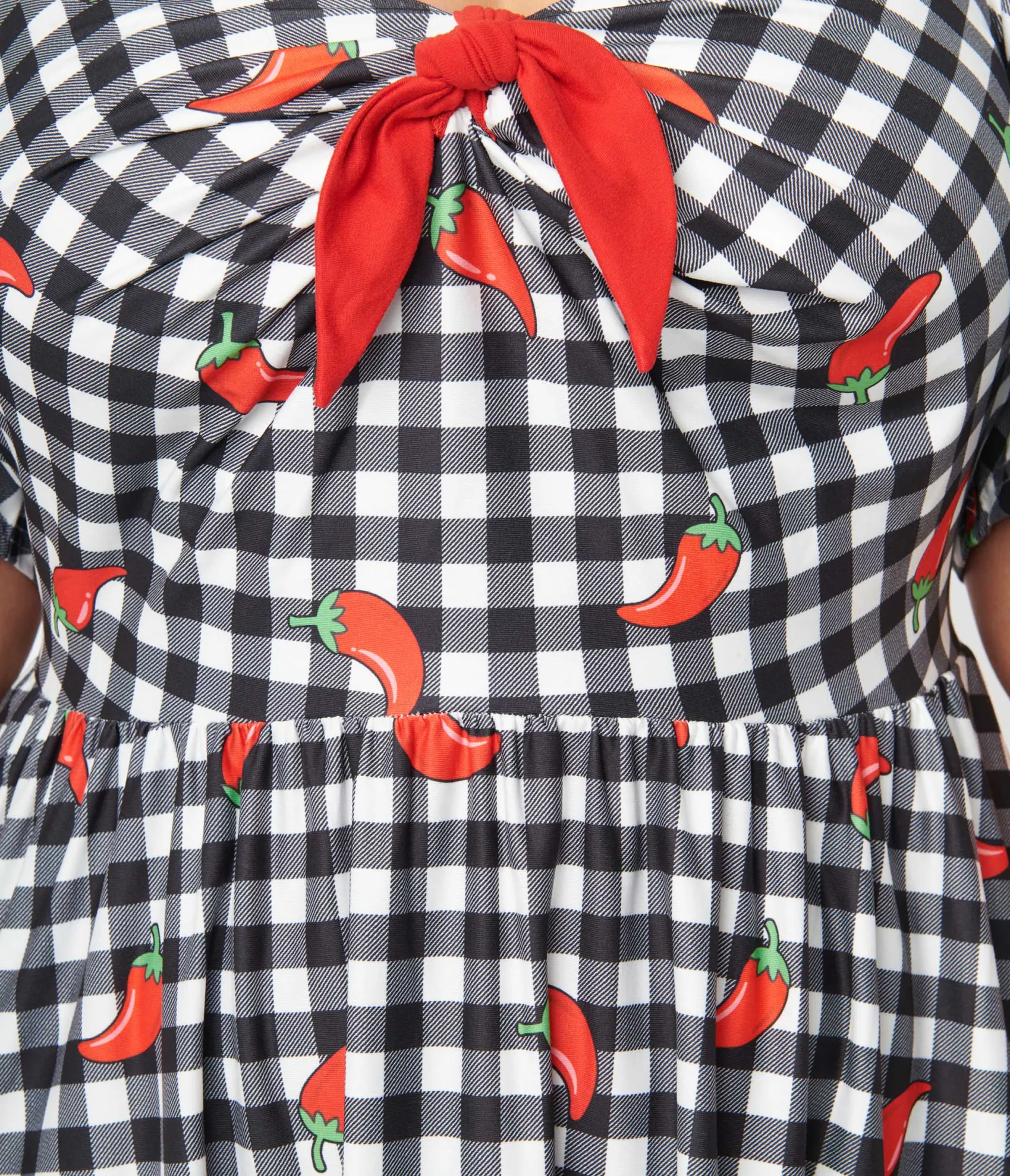 Unique Vintage 1950s Curve Black & White Chili Pepper Gingham Swing Dress Cheap