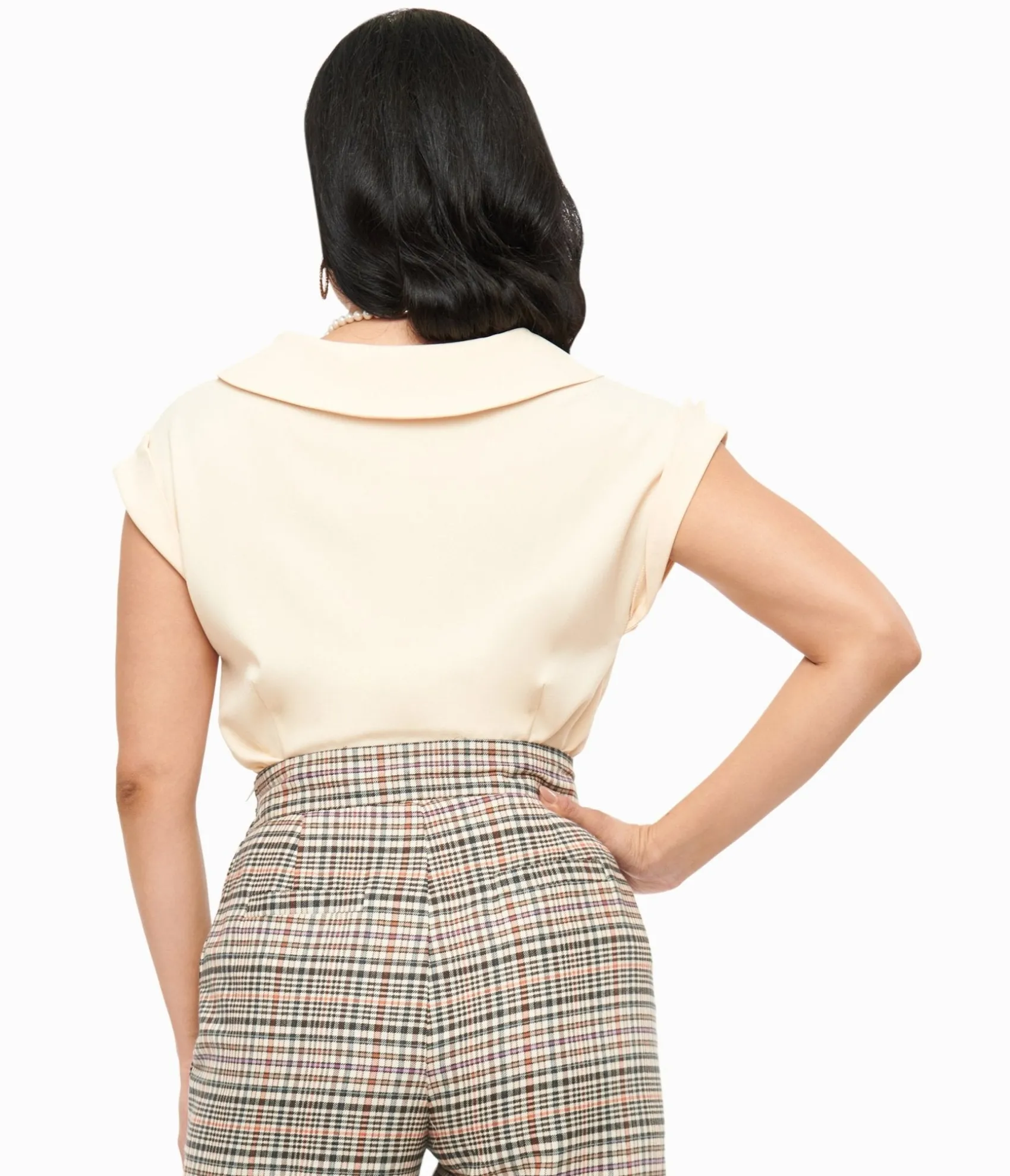 Unique Vintage 1960s Dark Cream Twill Sleeveless Blouse Discount