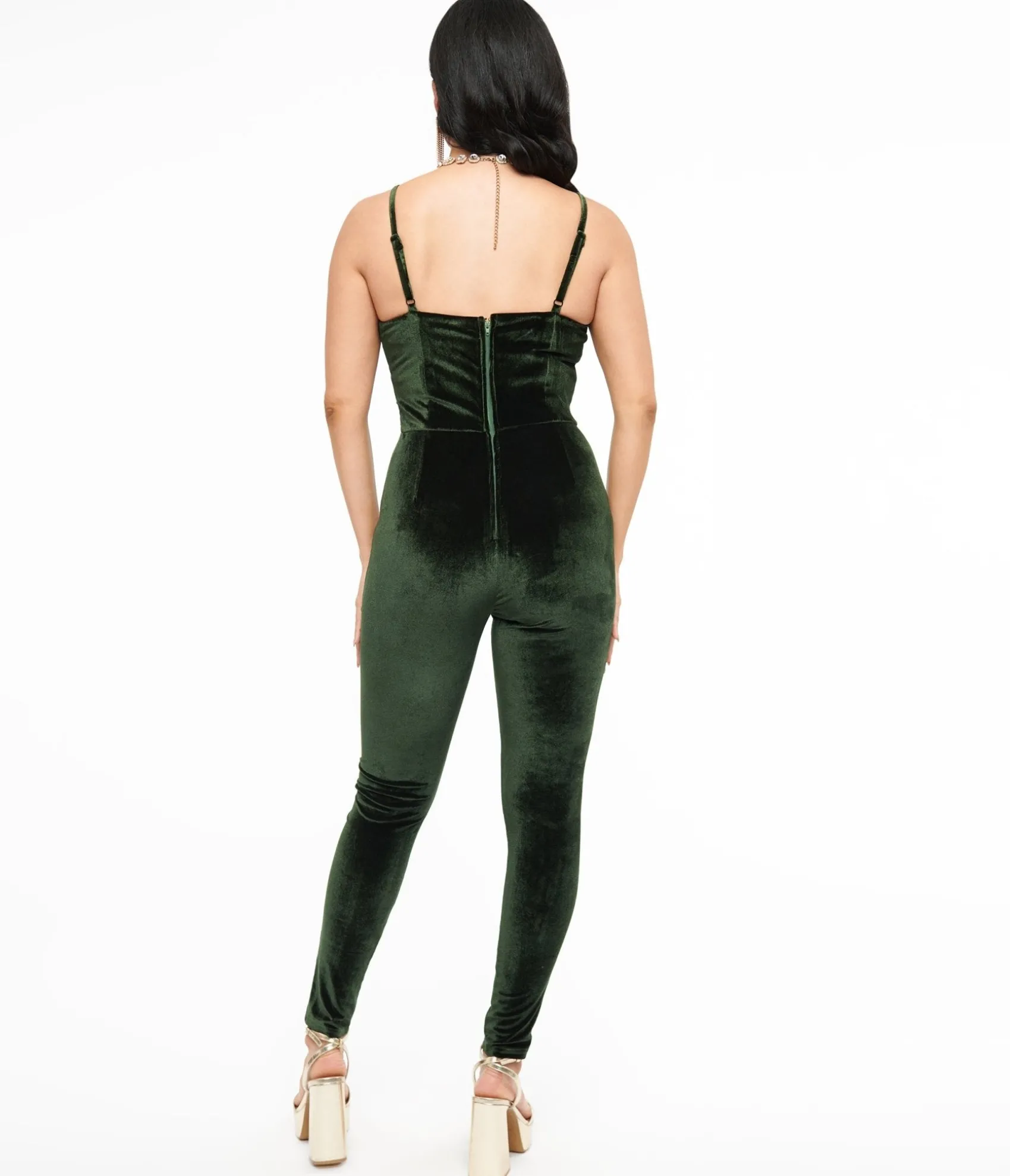 Unique Vintage 1970s Dark Green Velvet Jumpsuit Shop