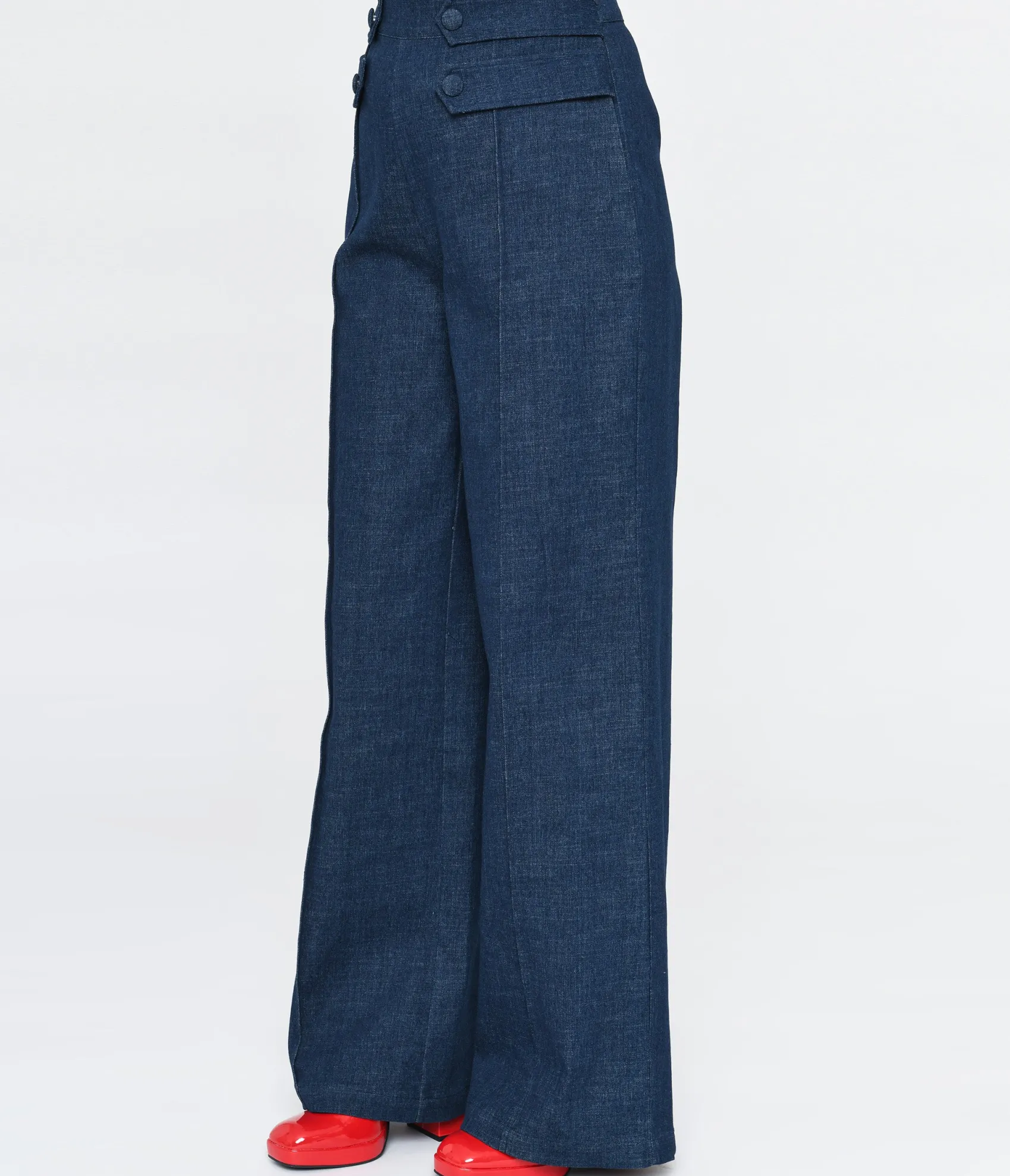 Unique Vintage 1940s Denim High Waist Wide Leg Tab Pants Best Sale
