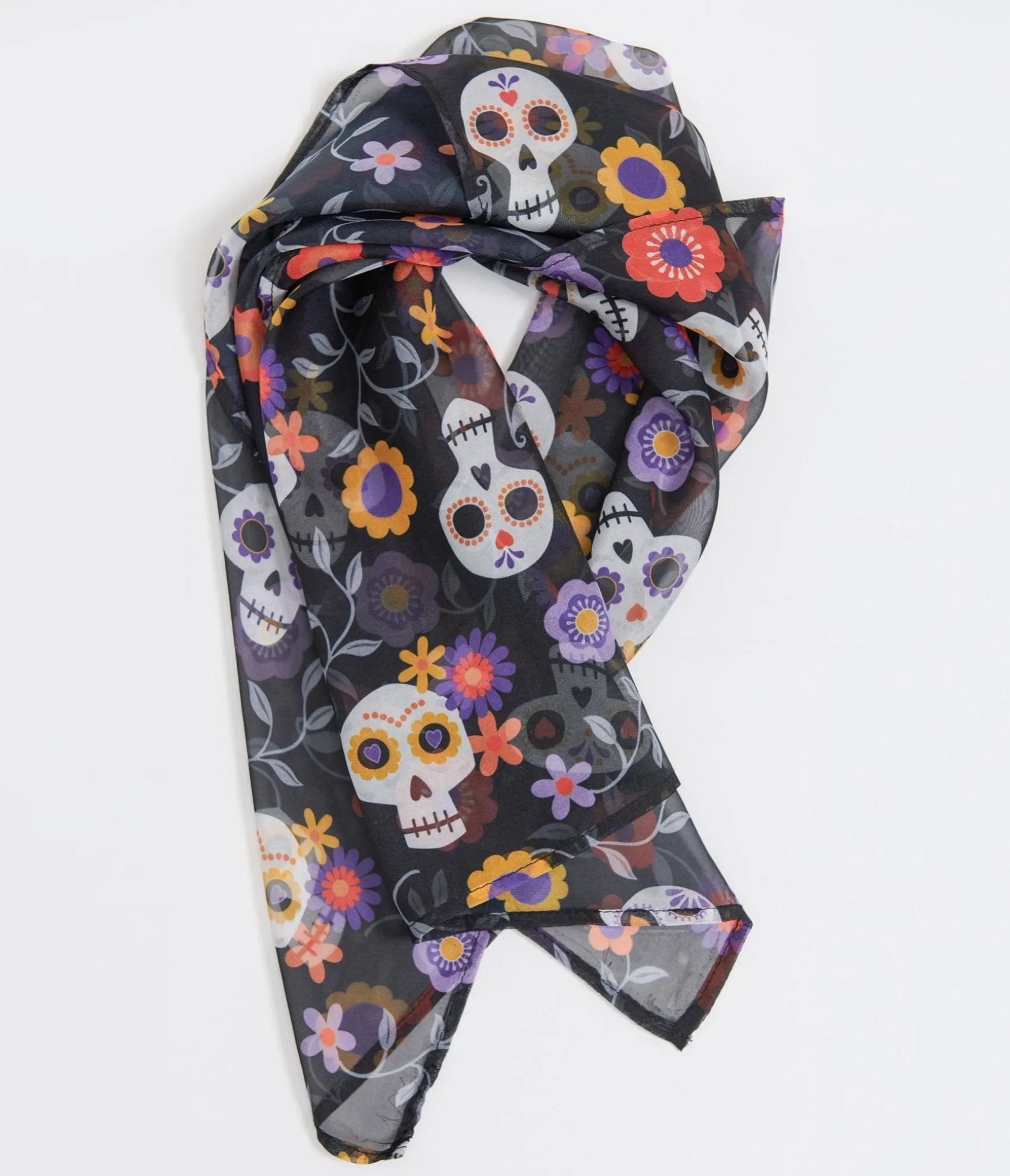 Unique Vintage 1950s Dia De Los Muertos Sugar Skull Print Hair Scarf Cheap