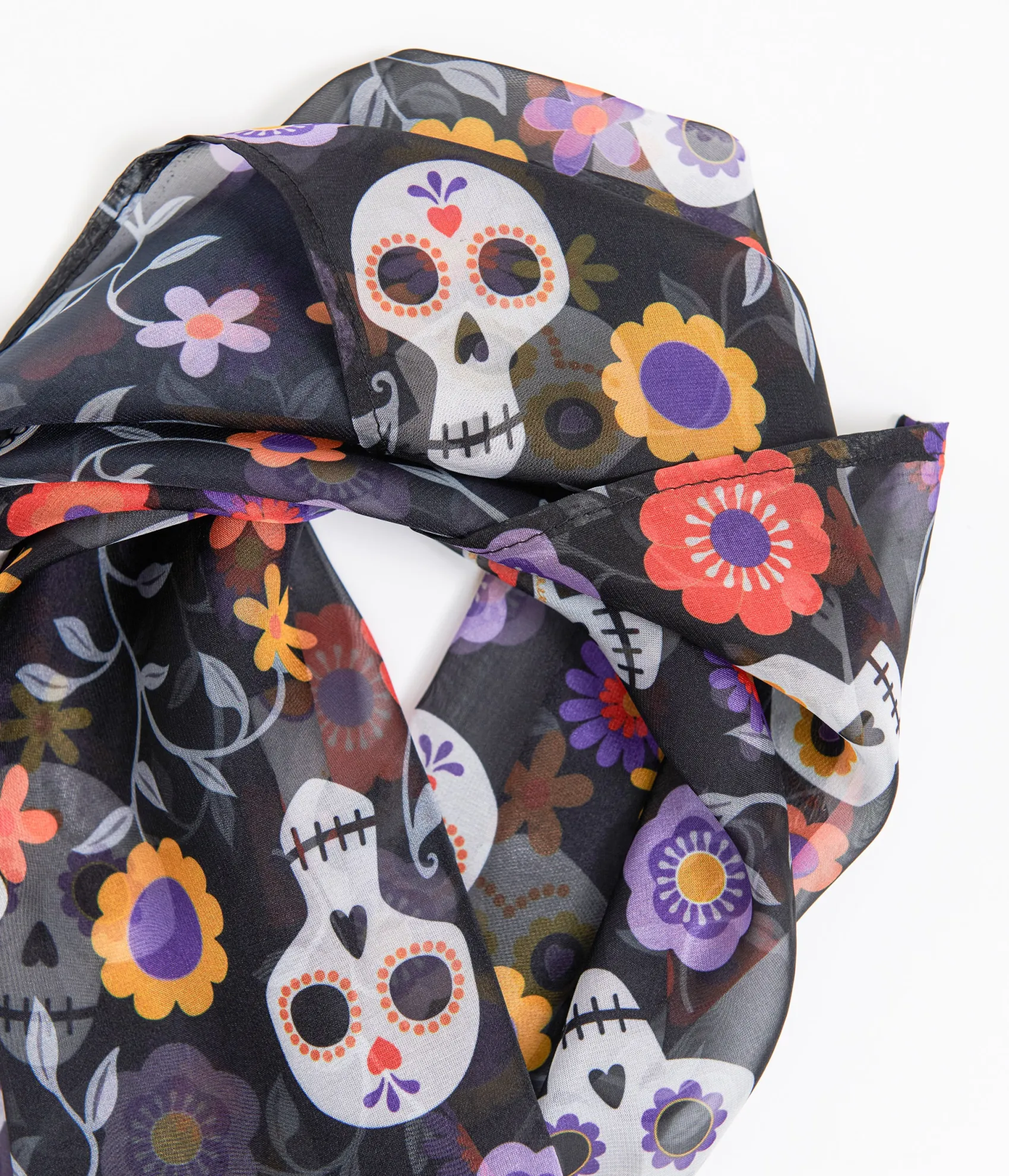 Unique Vintage 1950s Dia De Los Muertos Sugar Skull Print Hair Scarf Cheap