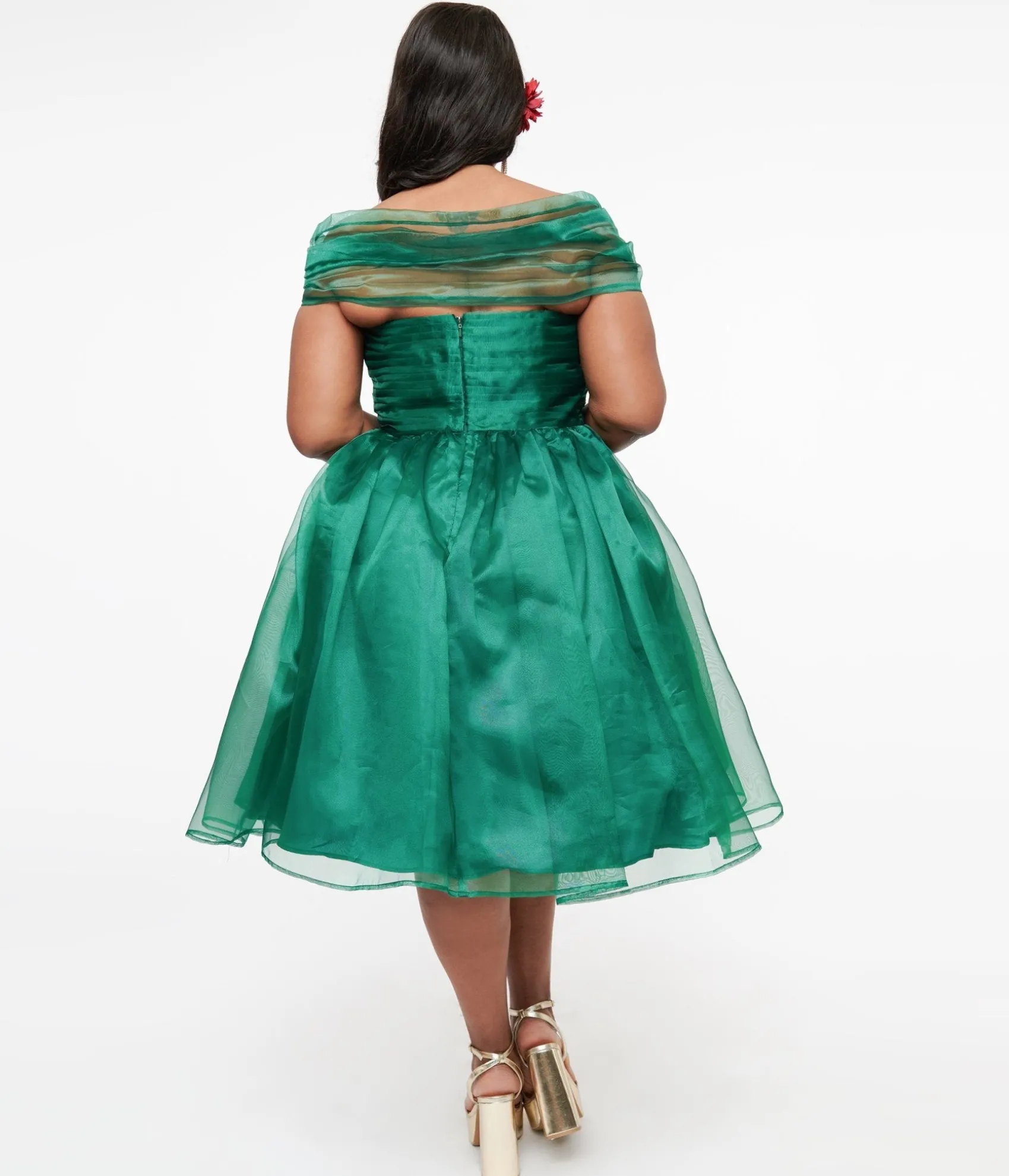 Unique Vintage 1940s Emerald & Roses Garden State Swing Dress Sale