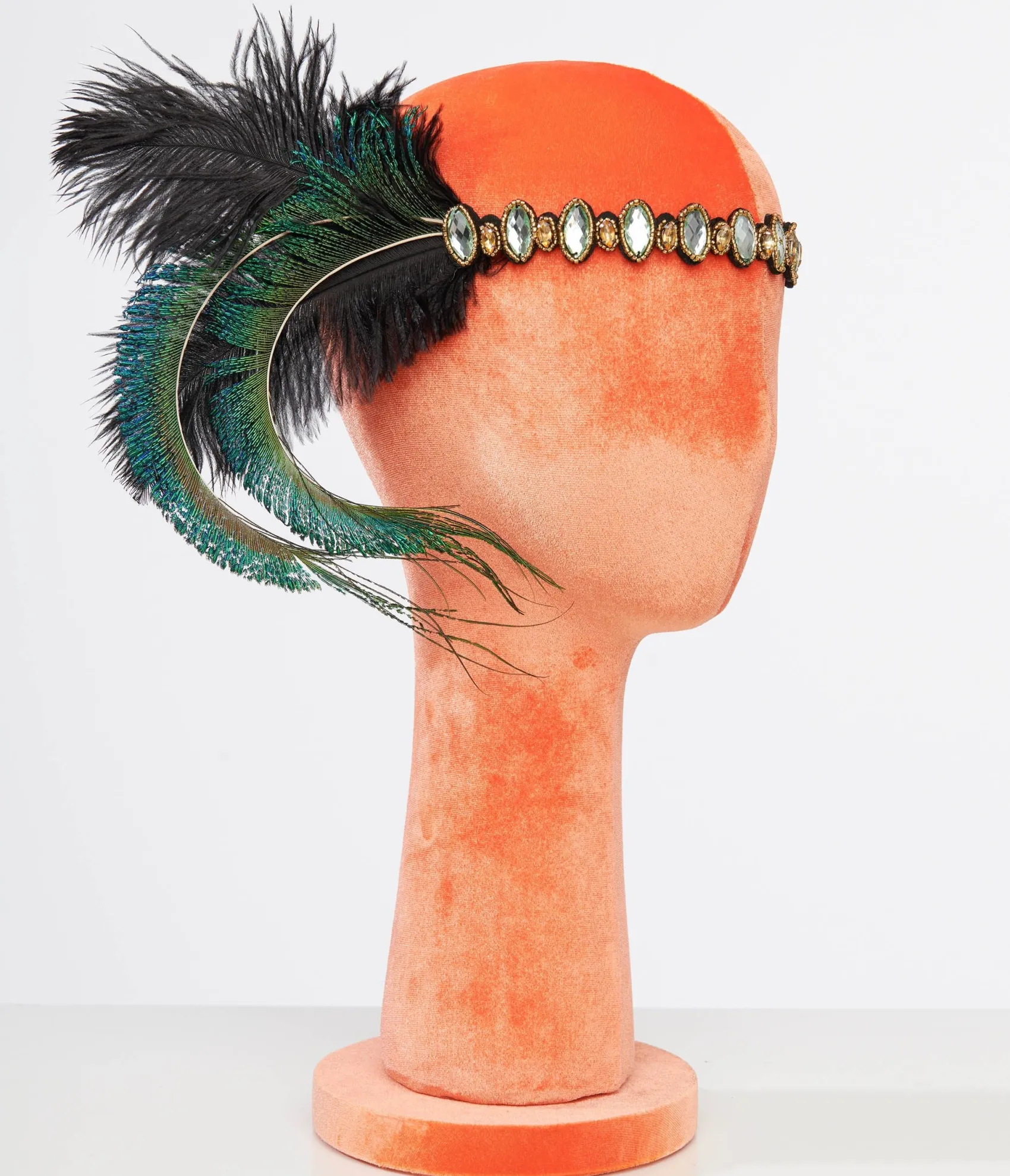 Unique Vintage 1920s Emerald Feather & Silver Rhinestone Headband Shop