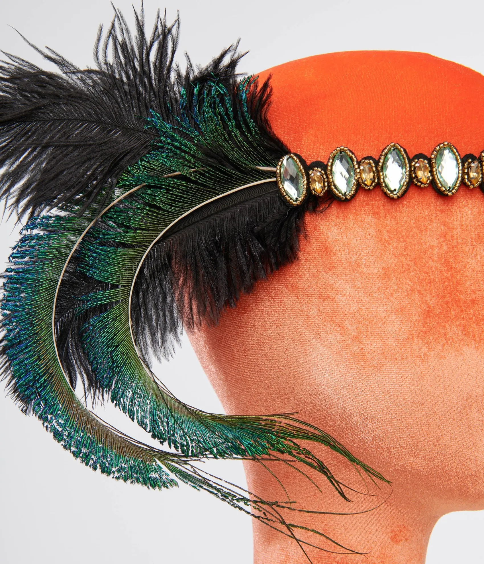Unique Vintage 1920s Emerald Feather & Silver Rhinestone Headband Shop