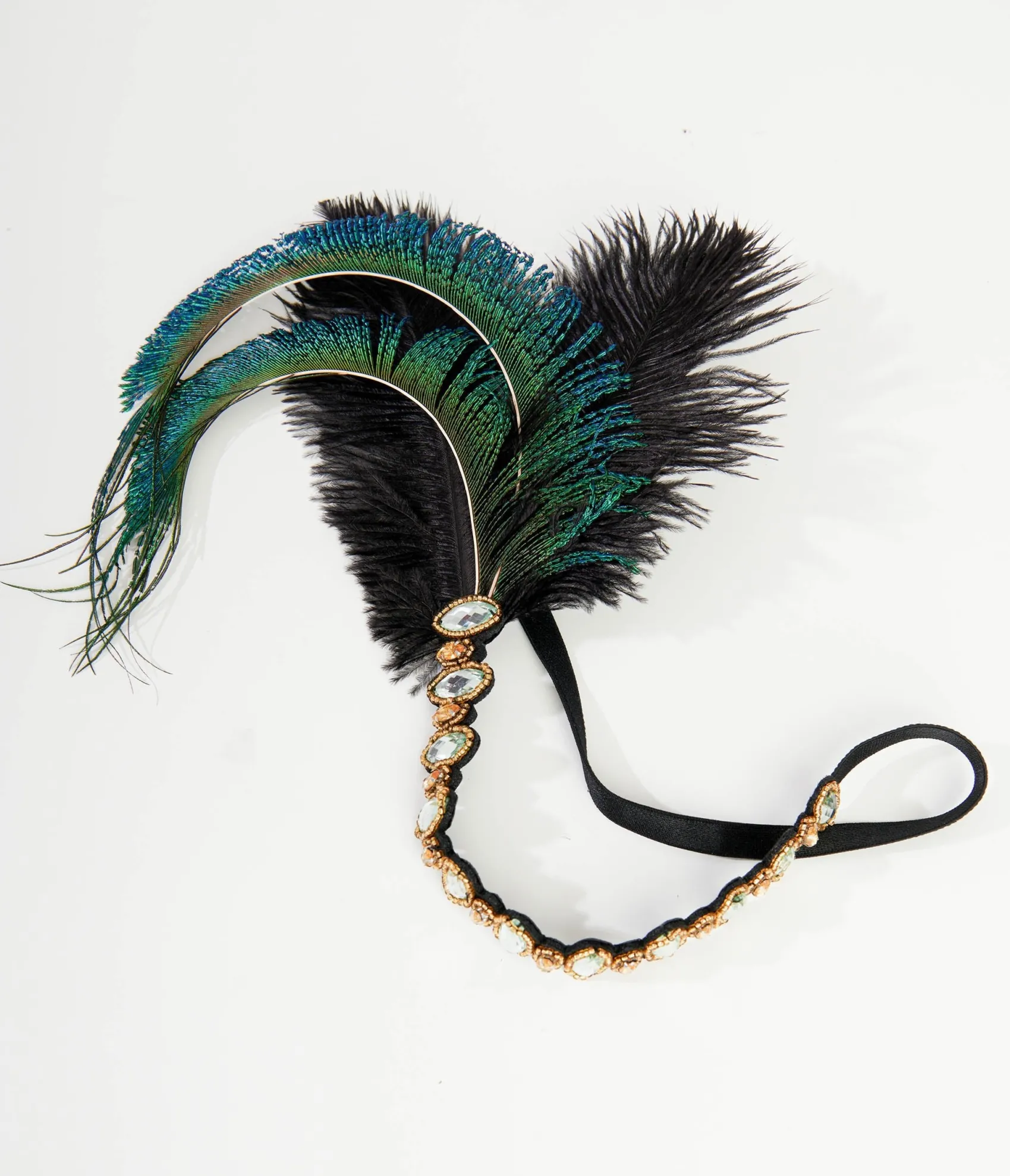 Unique Vintage 1920s Emerald Feather & Silver Rhinestone Headband Shop