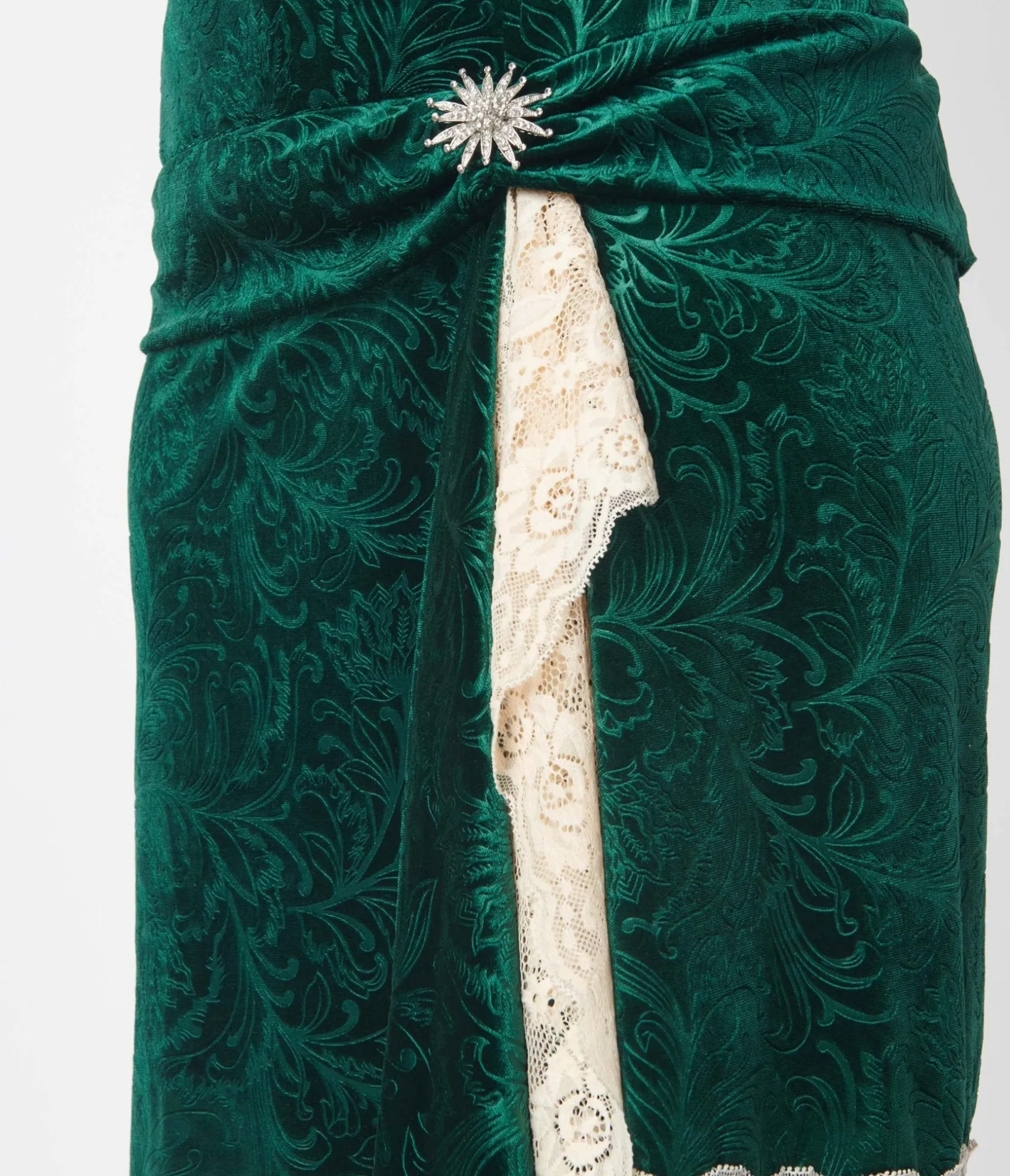 Unique Vintage 1920s Emerald Green Crushed Velvet & Ivory Lace Flapper Dress Store