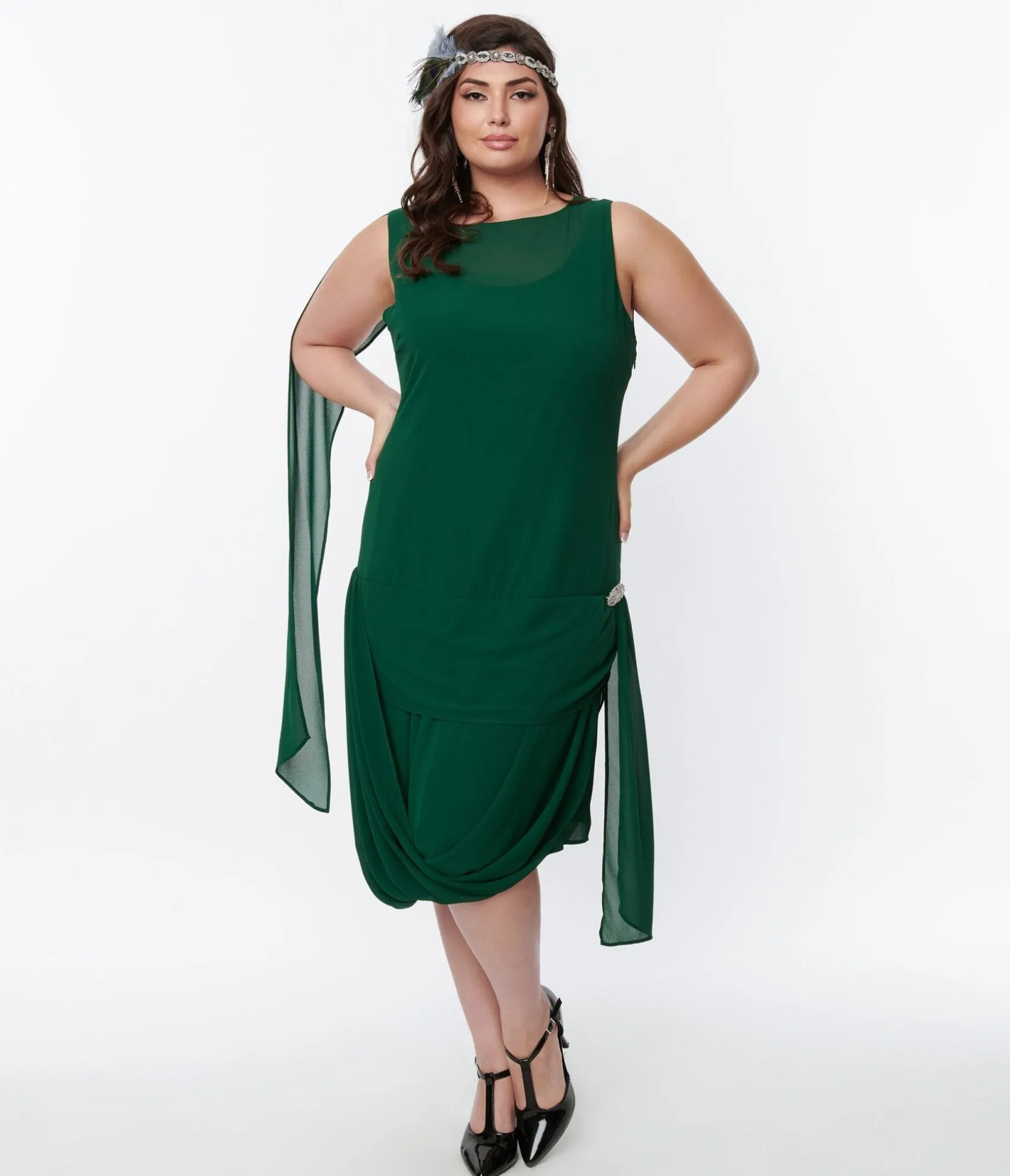 Unique Vintage 1920s Emerald Green Draped Flapper Dress Cheap