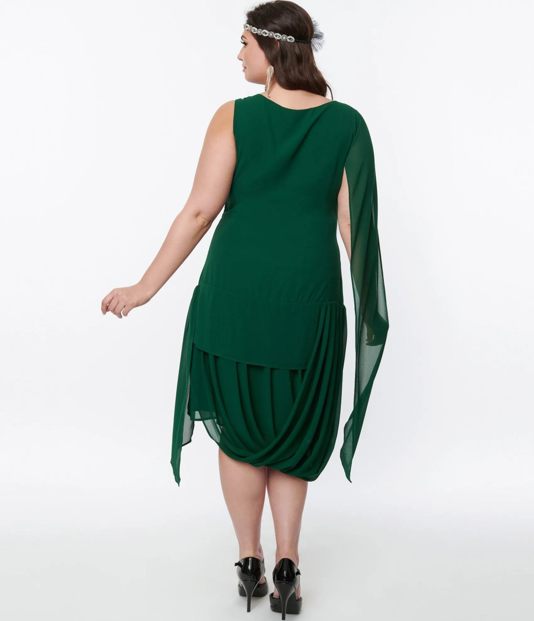 Unique Vintage 1920s Emerald Green Draped Flapper Dress Cheap