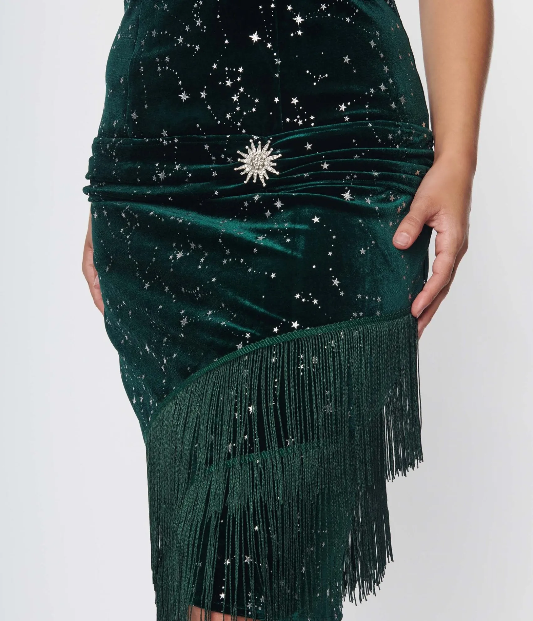Unique Vintage 1920s Emerald Green Velvet Fringe Flapper Dress Cheap