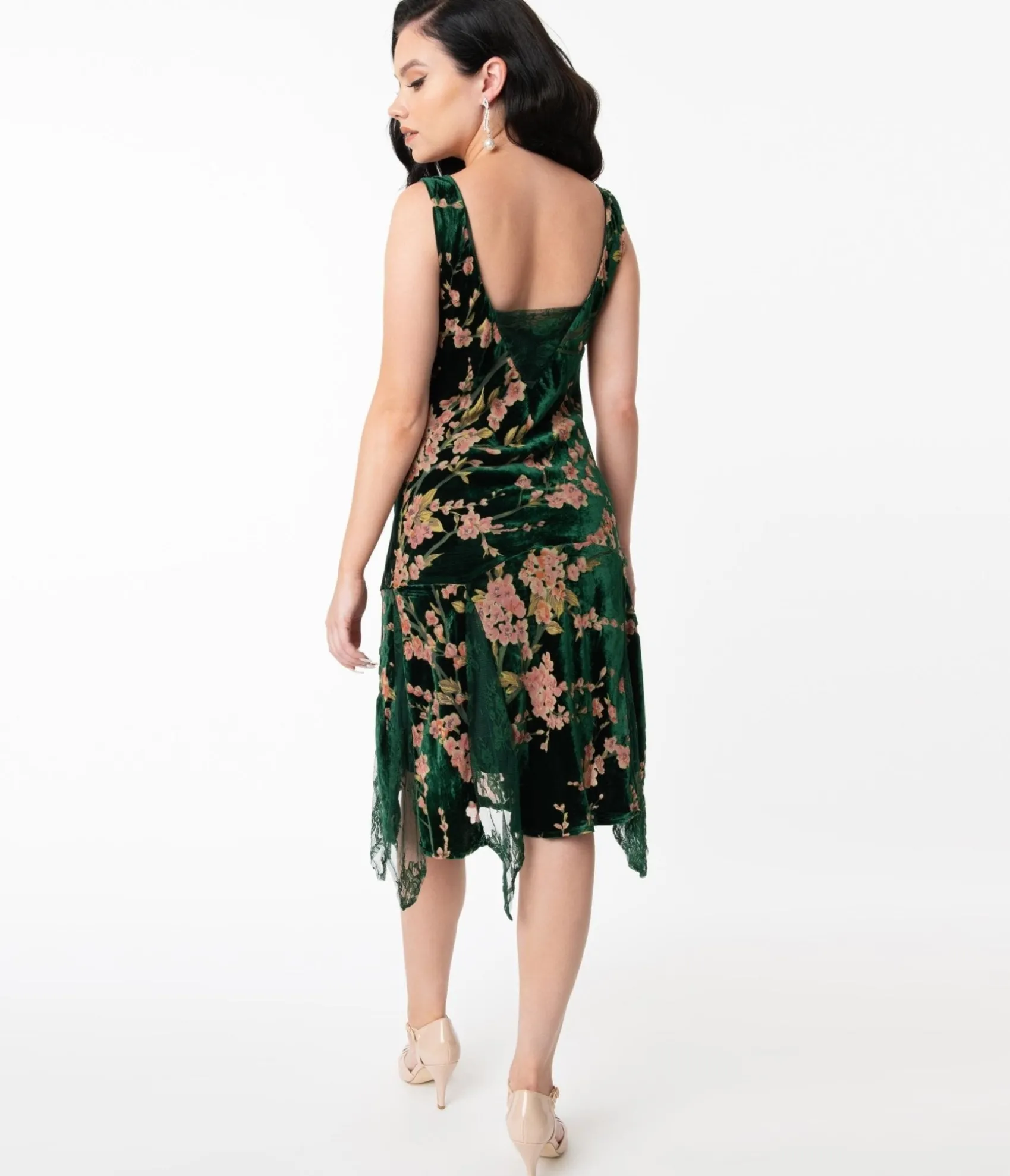 Unique Vintage 1920s Emerald Velvet Floral Burnout Hemingway Flapper Dress Shop