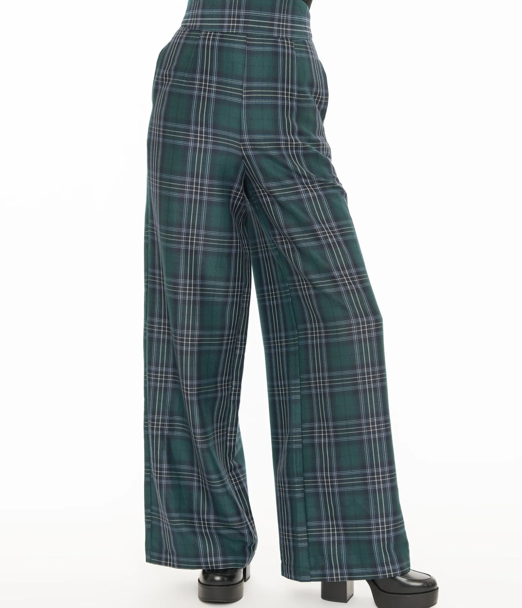 Unique Vintage 1940s Green & Black Plaid High Waist Pants Fashion