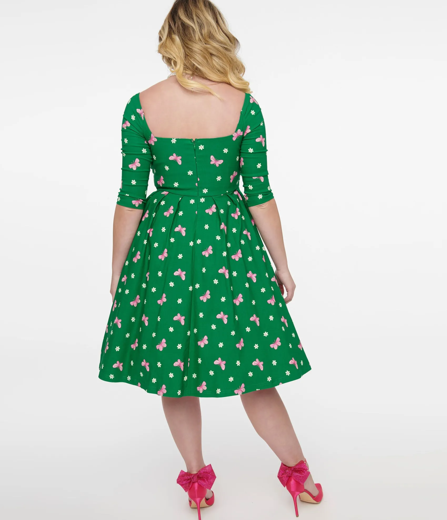 Unique Vintage 1950s Green & Butterfly Stamp Print Lamar Swing Dress Clearance