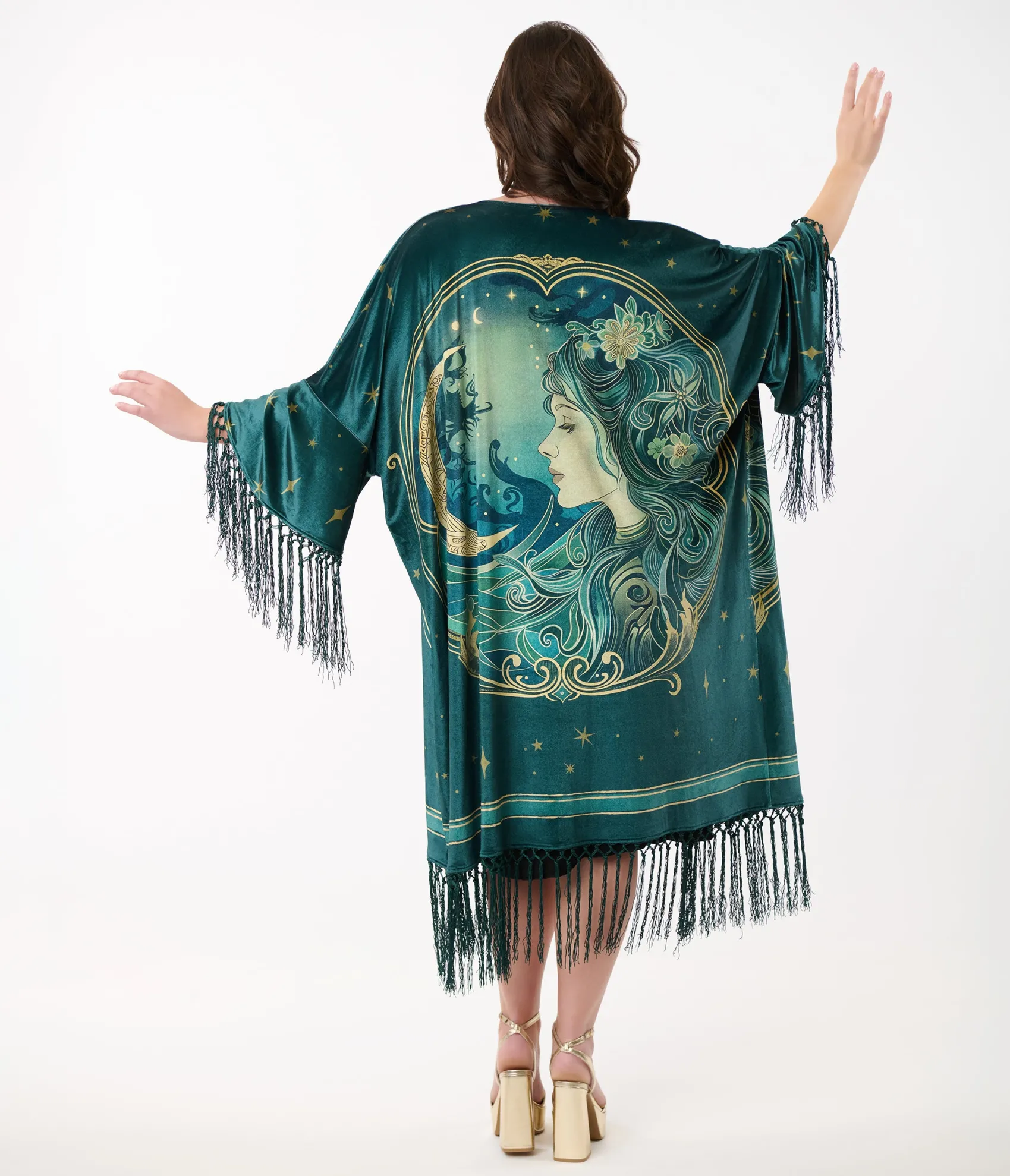 Unique Vintage 1930s Green Art Nouveau Fringe Kimono Discount