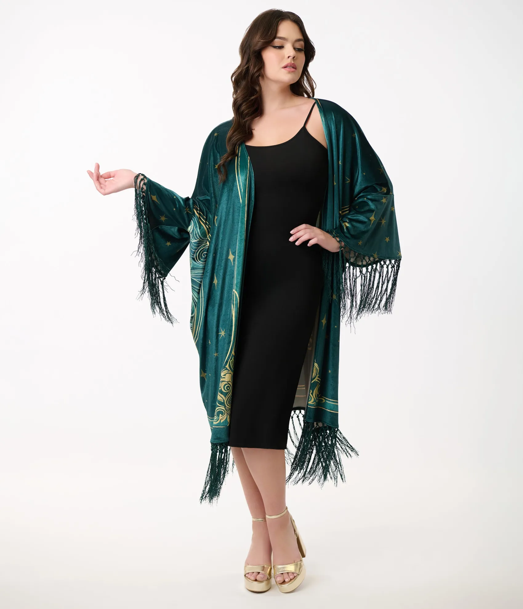 Unique Vintage 1930s Green Art Nouveau Fringe Kimono Discount