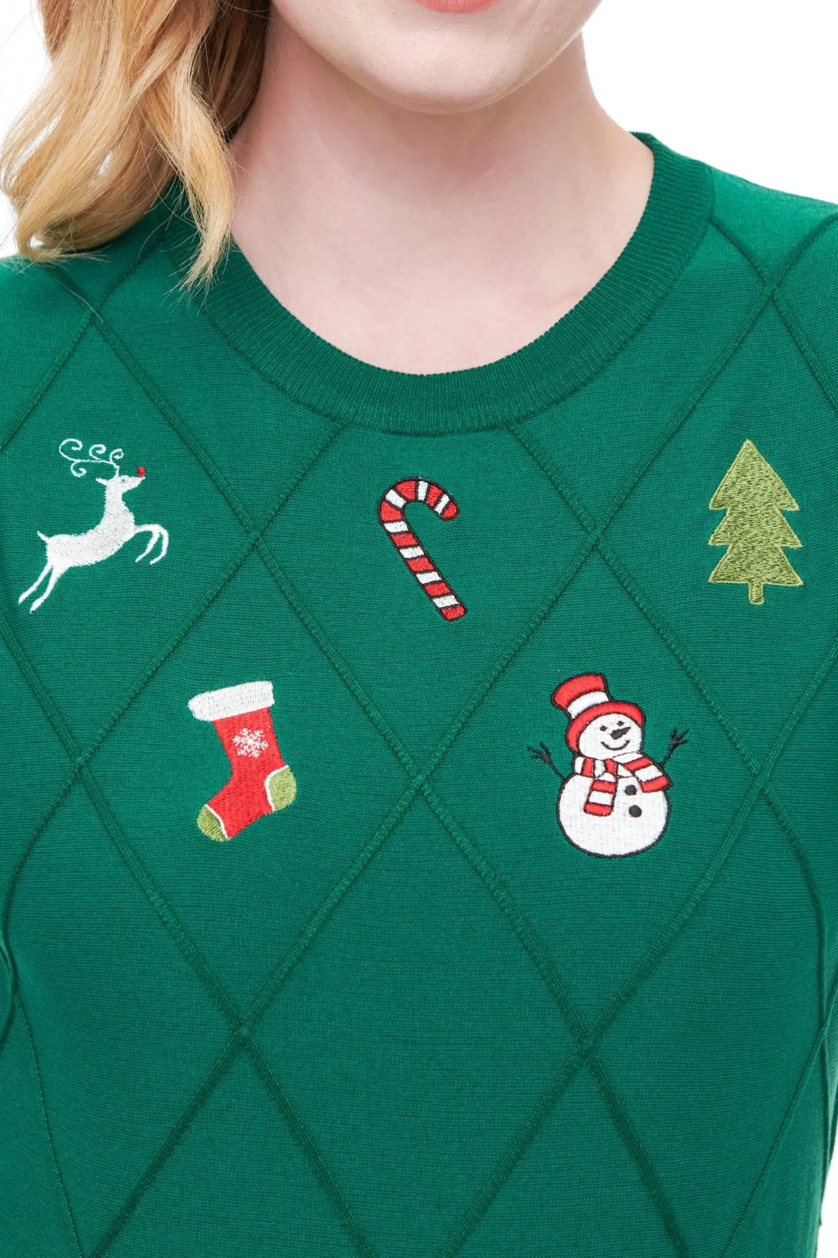 Unique Vintage 1950s Green Christmas Embroidered Sweater Store