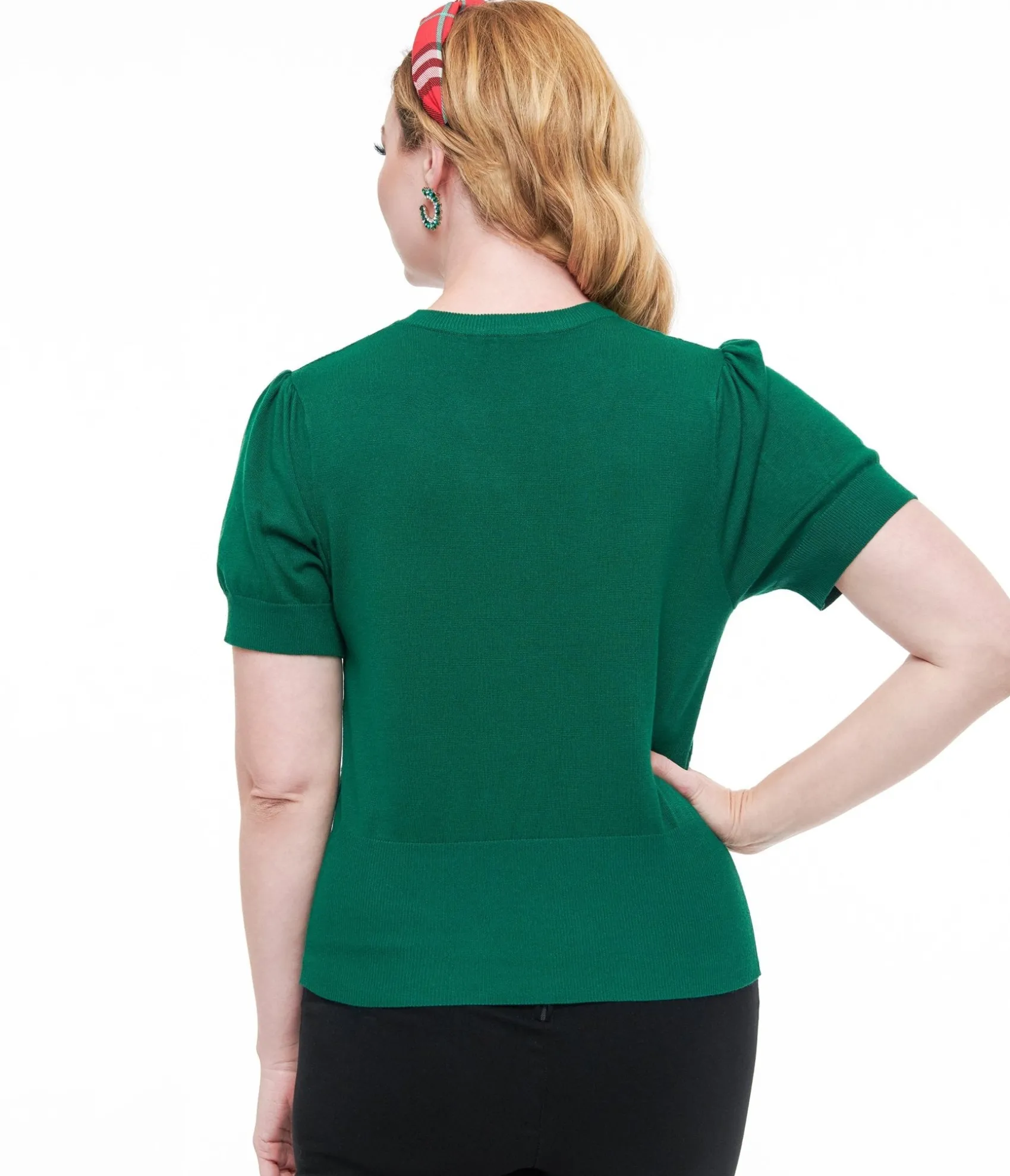 Unique Vintage 1950s Green Christmas Embroidered Sweater Store