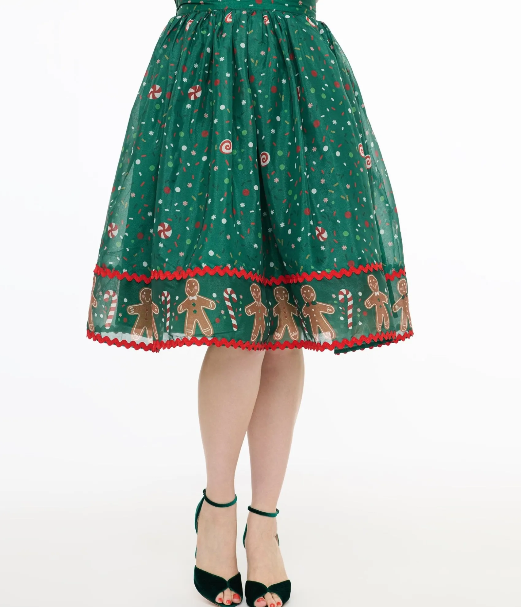 Unique Vintage 1950s Green Gingerbread Border Brilliance Swing Skirt New