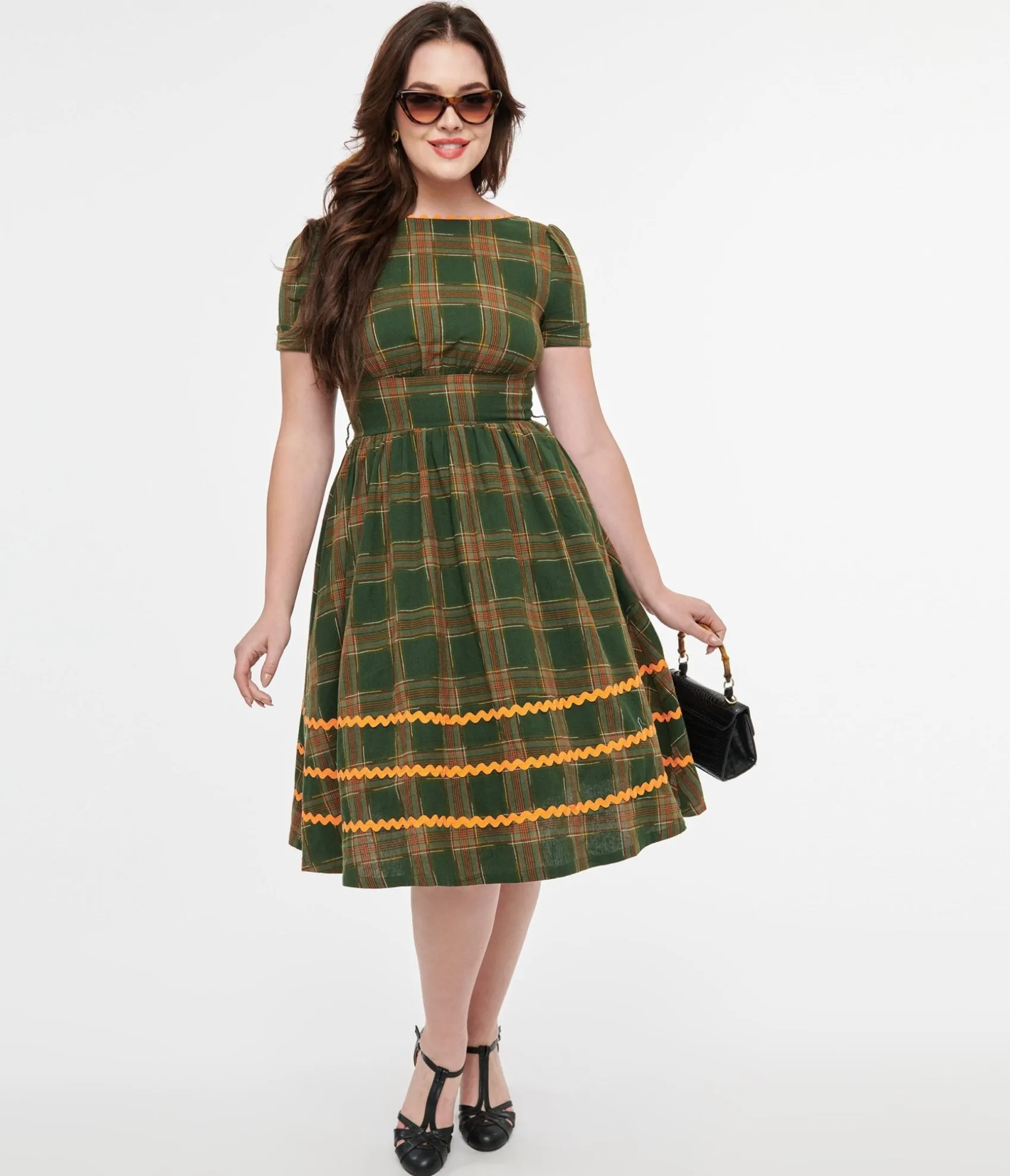 Unique Vintage 1950s Green Plaid Cotton Swing Dress Online