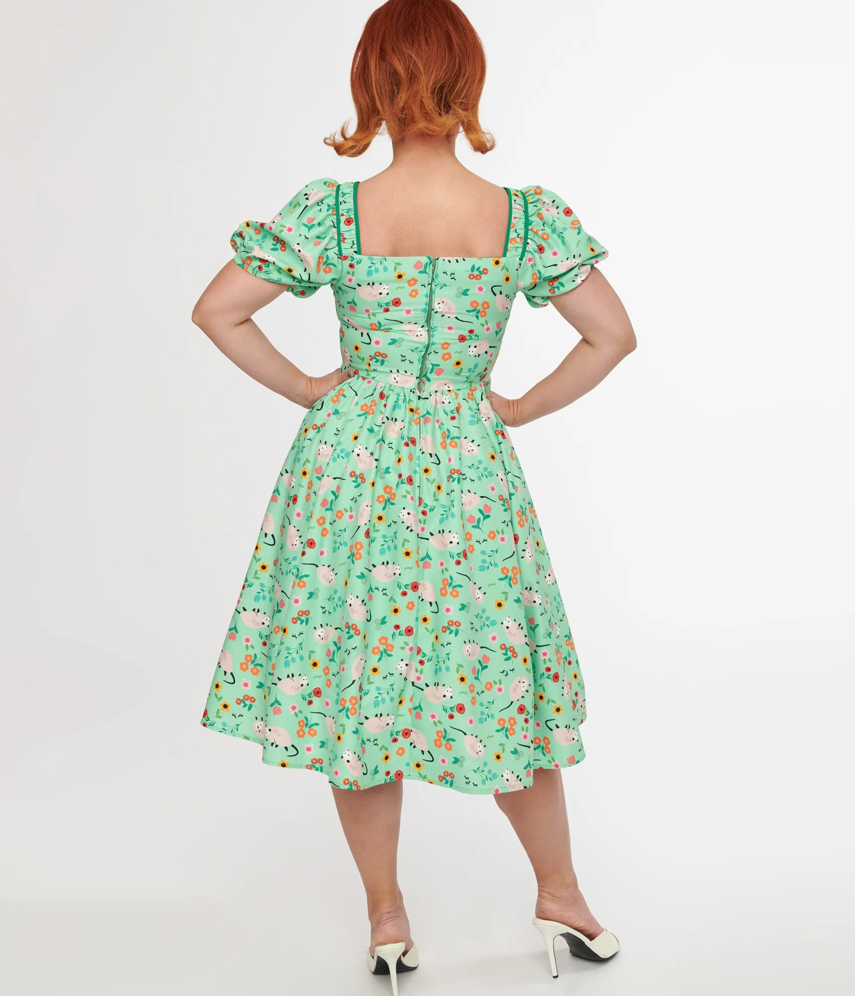 Unique Vintage 1940s Green Possum Print Button Front Dress Cheap