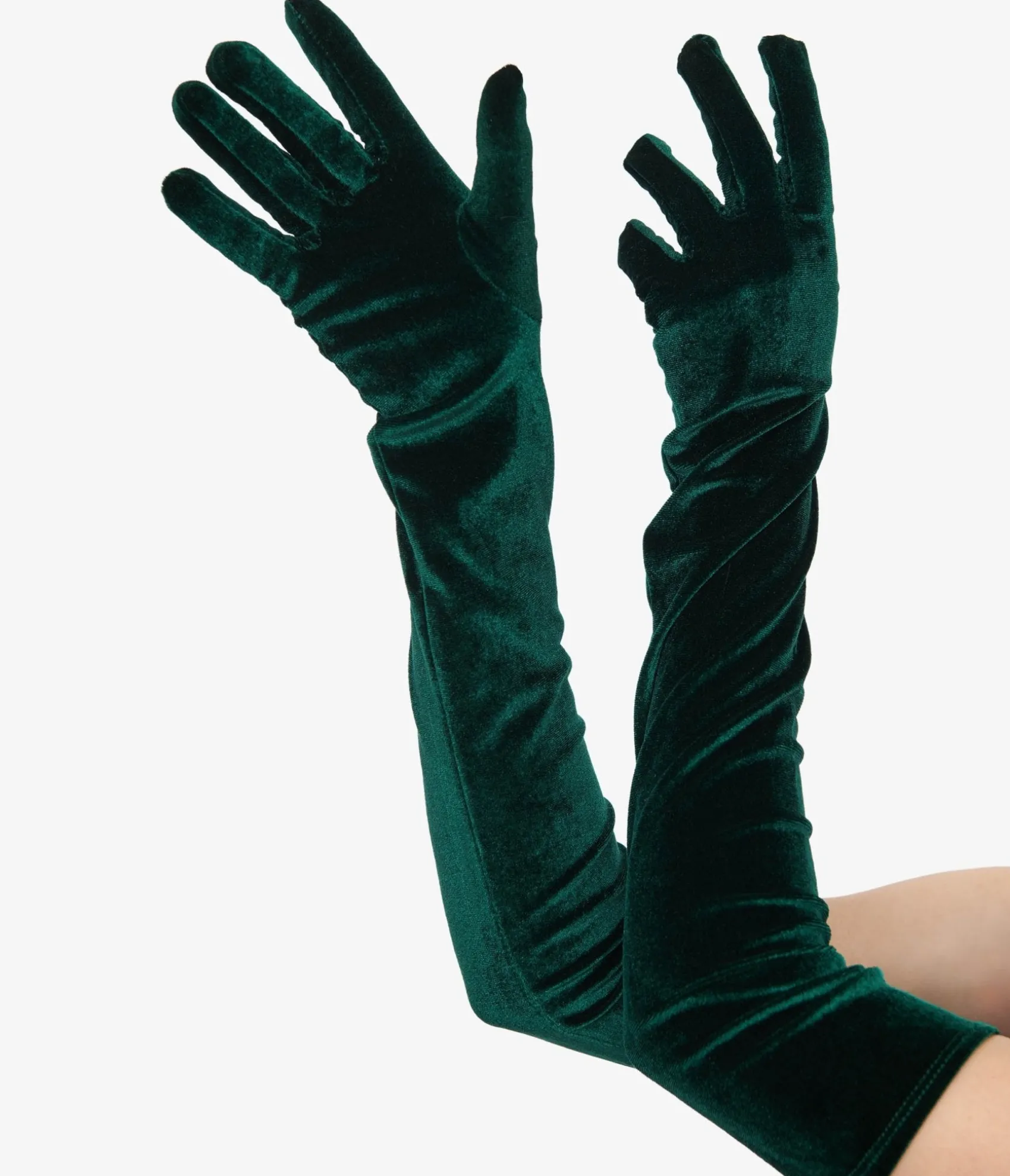 Unique Vintage 1950s Green Velvet Elbow Length Gloves Cheap