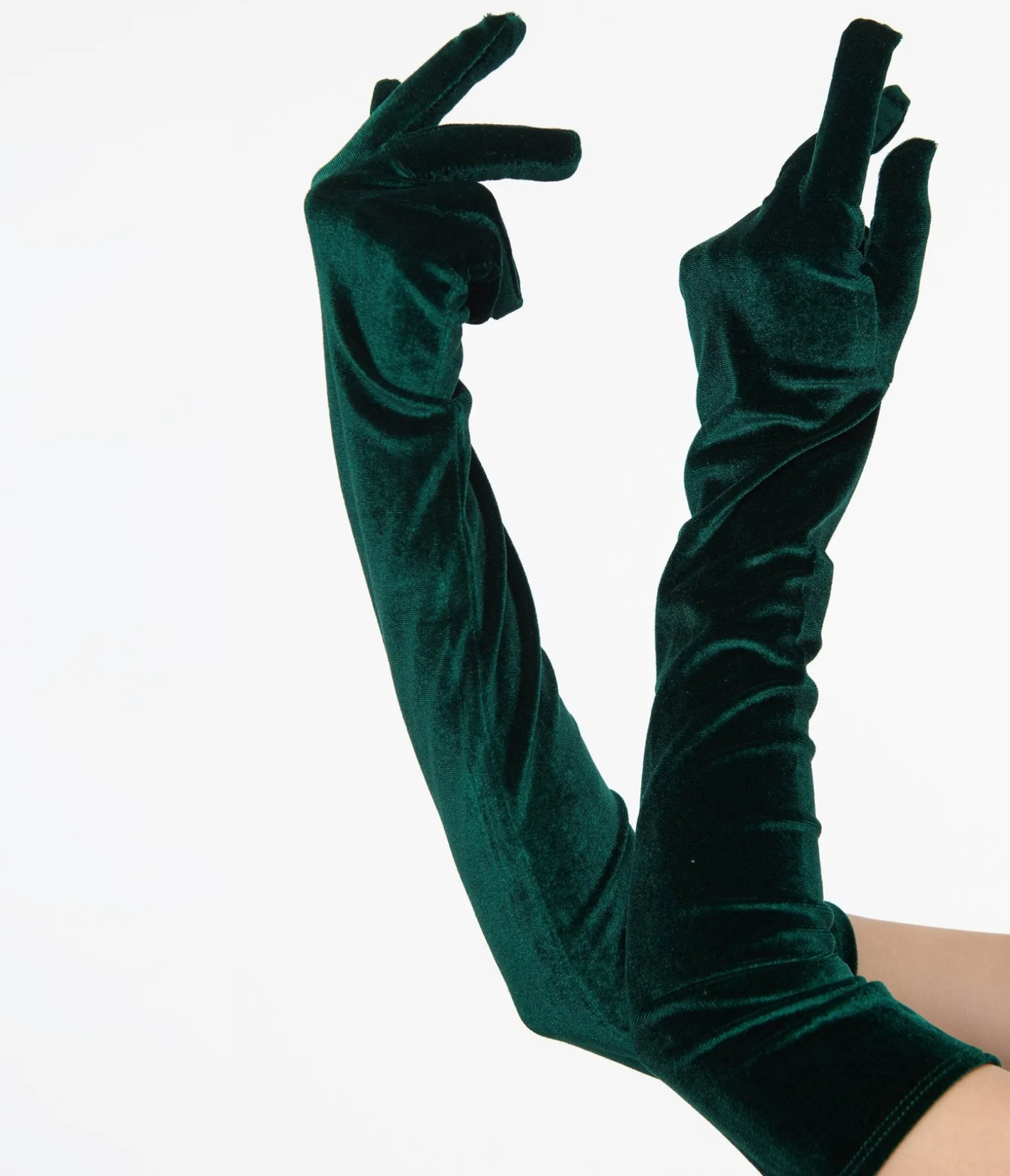 Unique Vintage 1950s Green Velvet Elbow Length Gloves Cheap