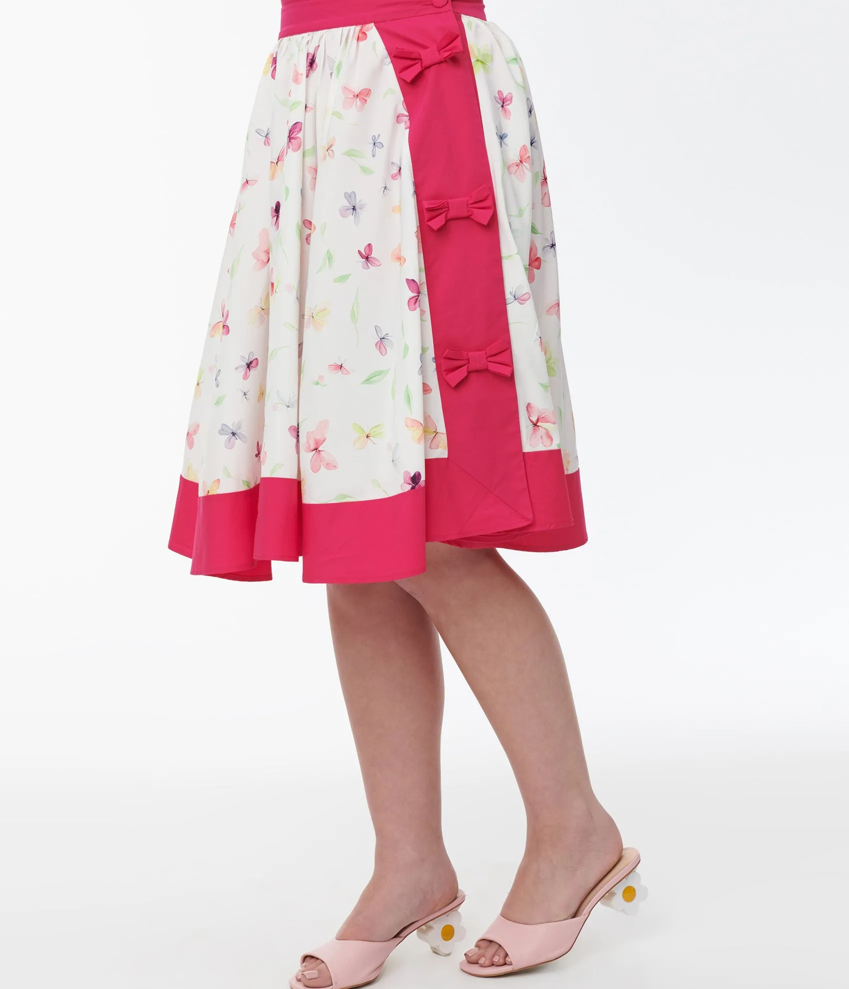Unique Vintage 1950s Hot Pink & White Butterfly Print Rye Swing Skirt Best Sale