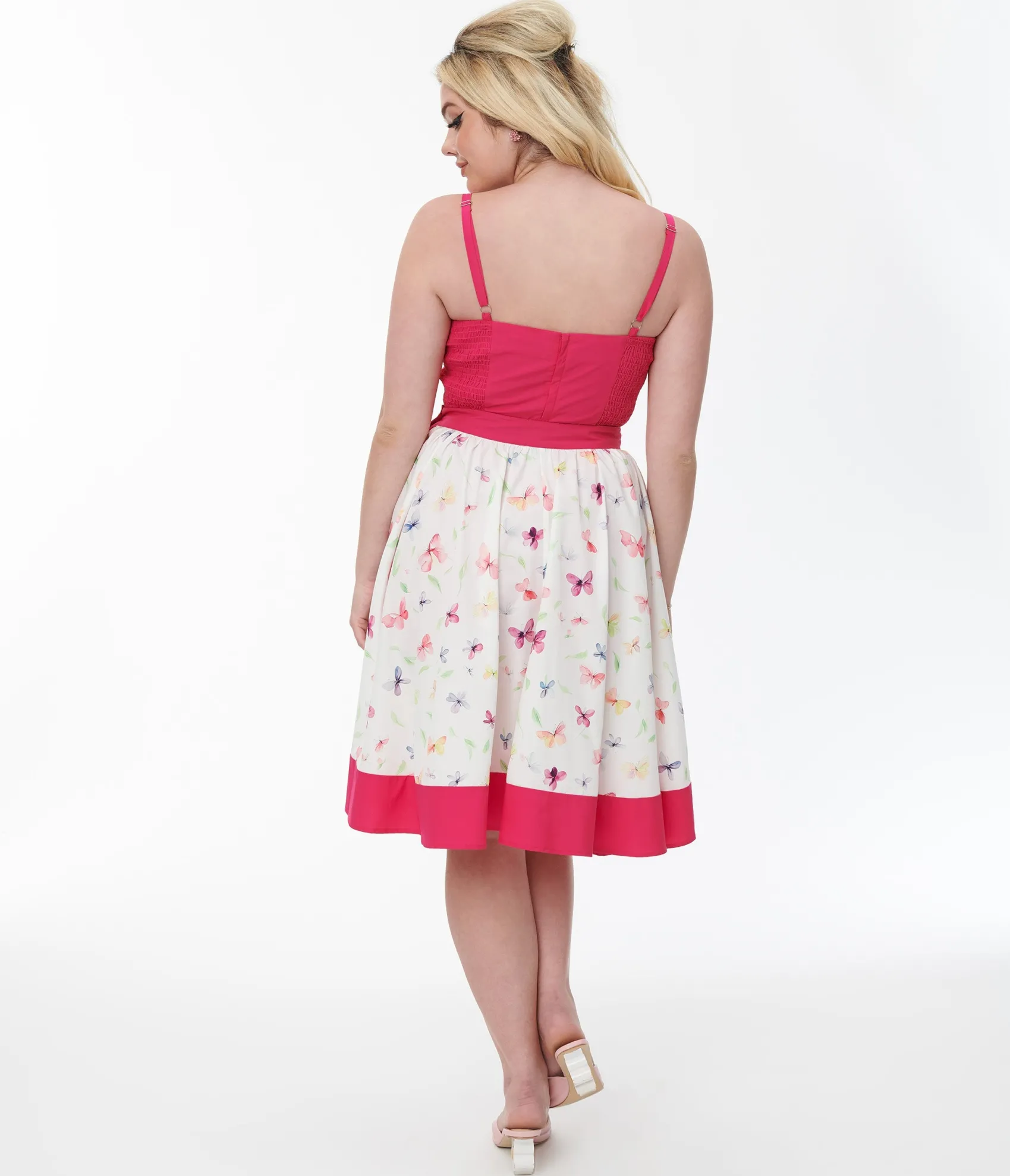 Unique Vintage 1950s Hot Pink & White Butterfly Print Rye Swing Skirt Best Sale