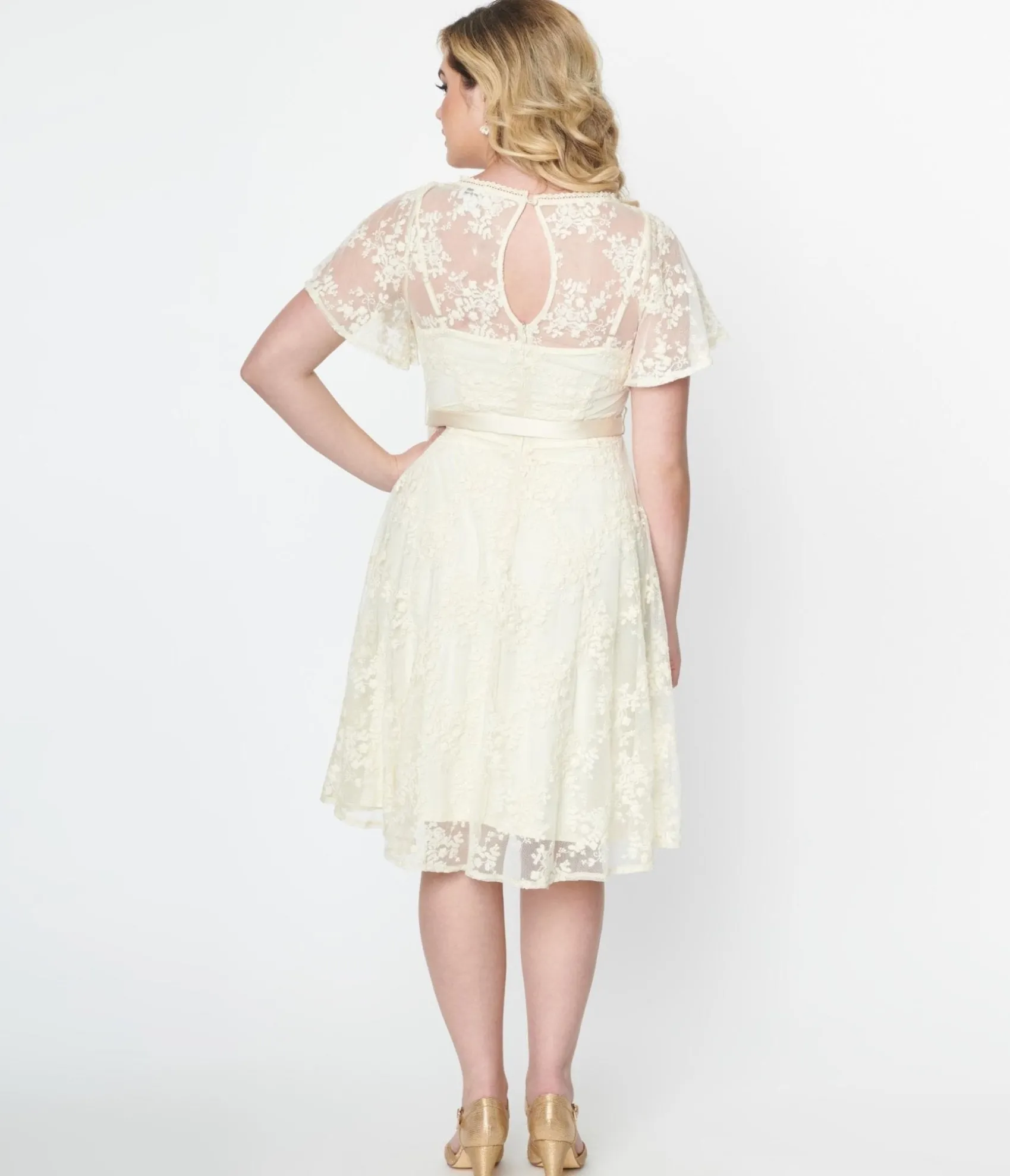 Unique Vintage 1930s Ivory Floral Lace Bridal Swing Dress Online