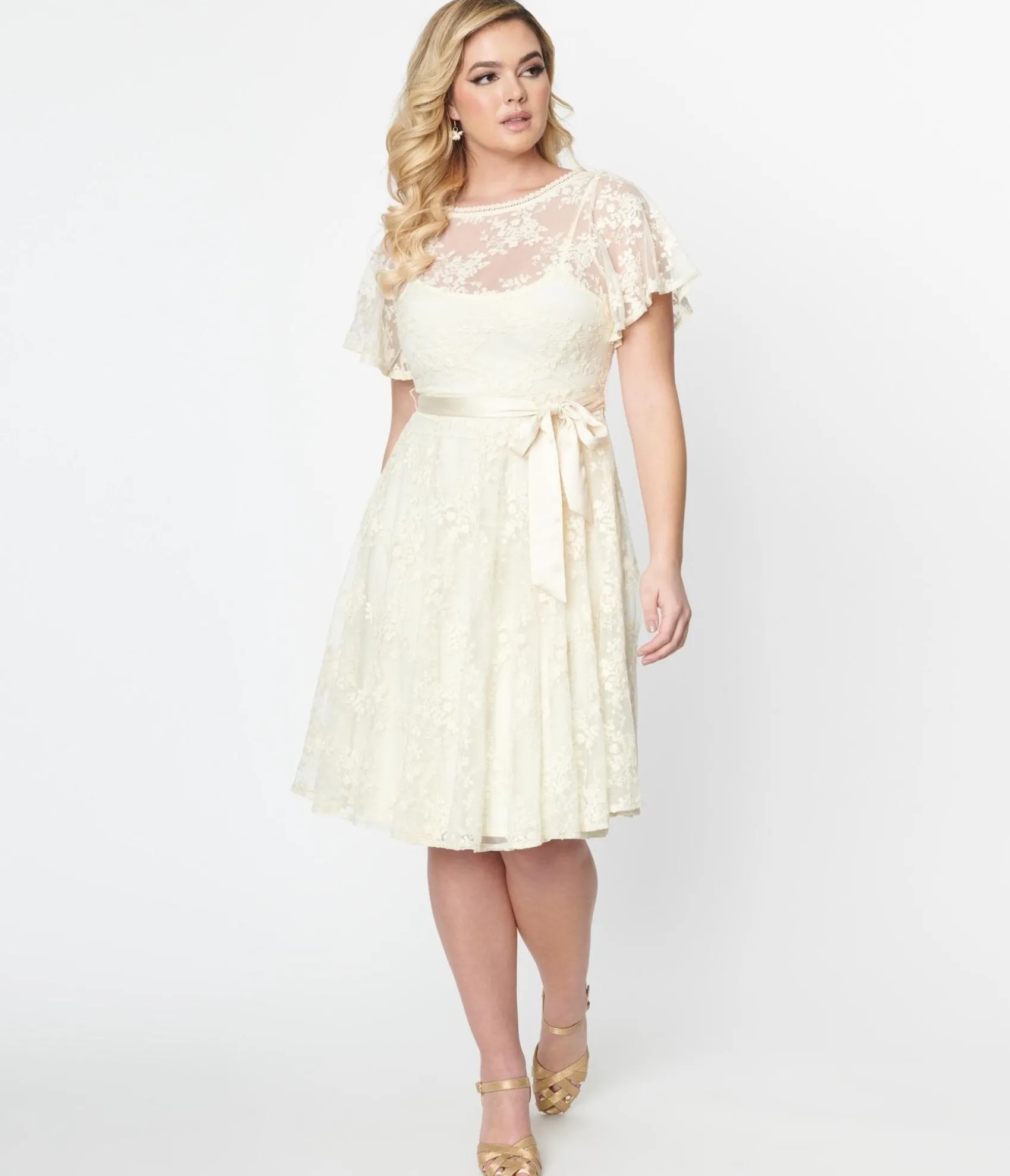 Unique Vintage 1930s Ivory Floral Lace Bridal Swing Dress Online