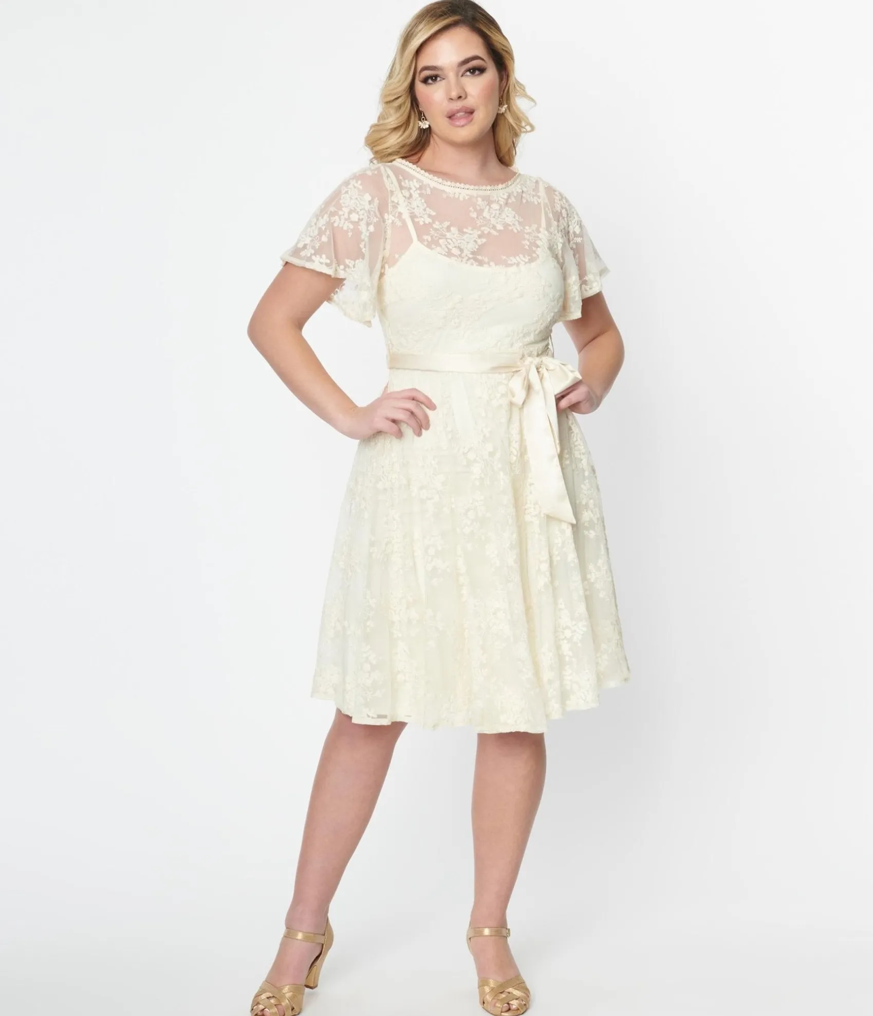 Unique Vintage 1930s Ivory Floral Lace Bridal Swing Dress Online